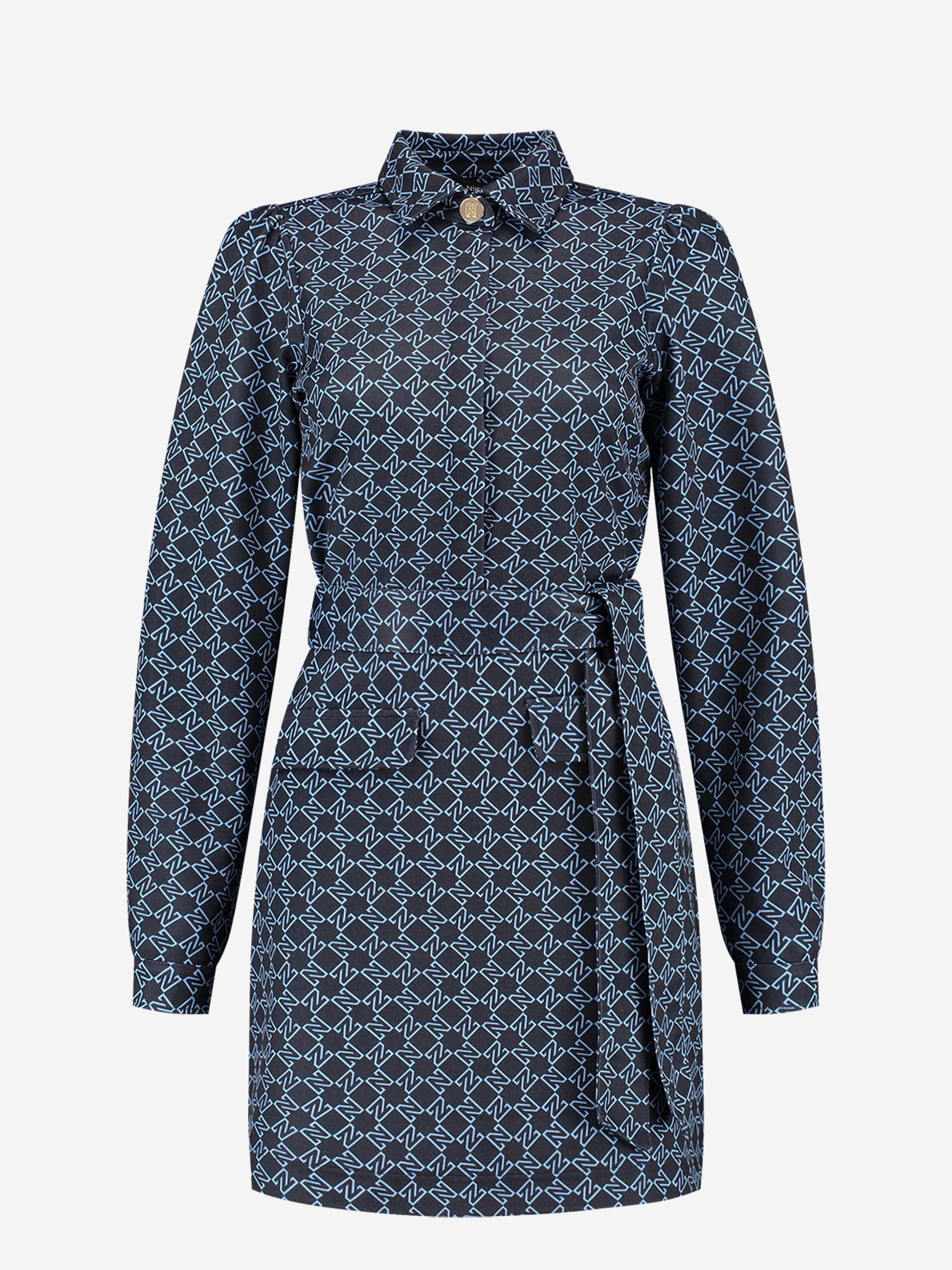 Dress with logo pattern and tie cord