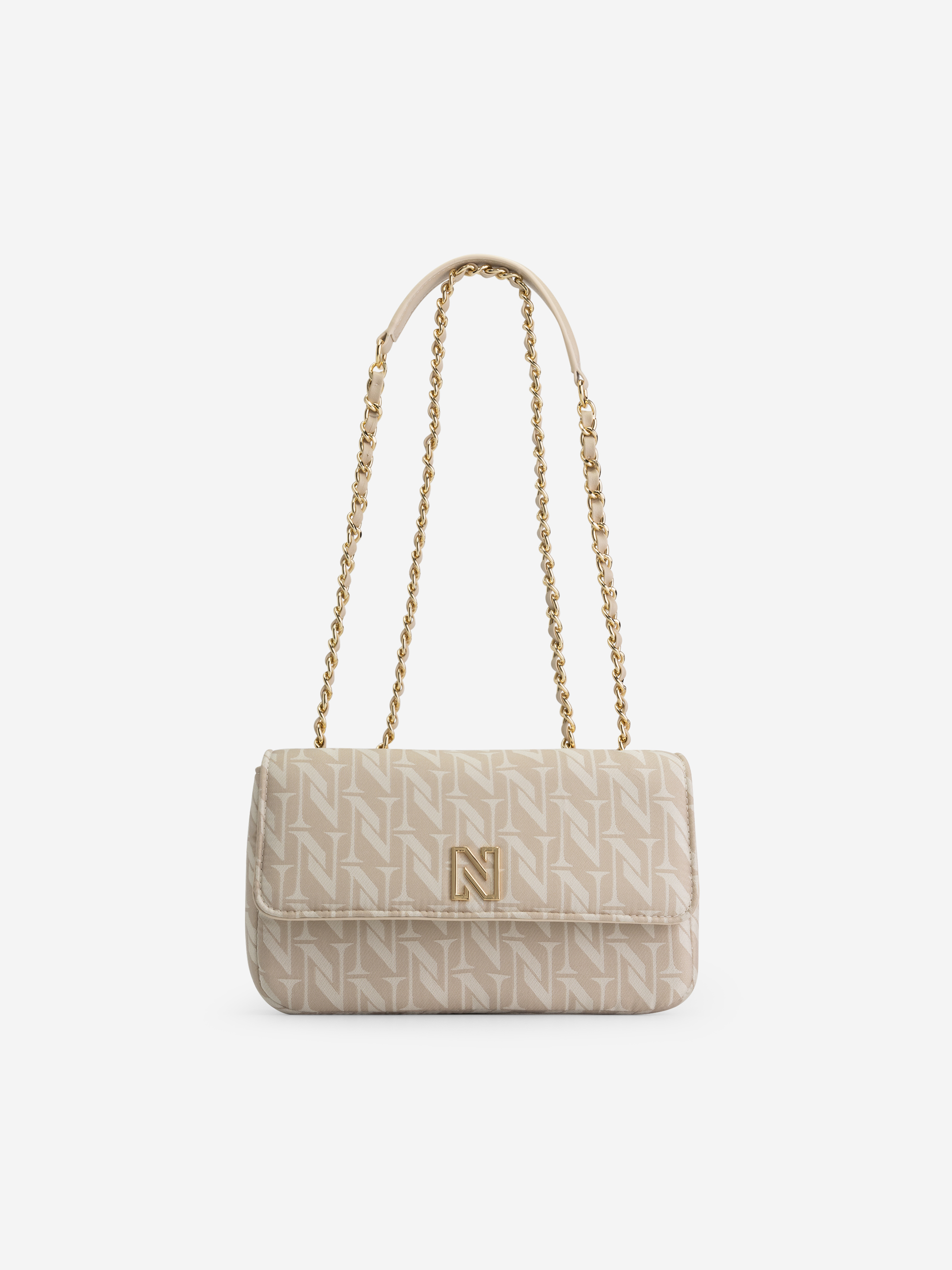 Shoulder bag with logo pattern and chain handle