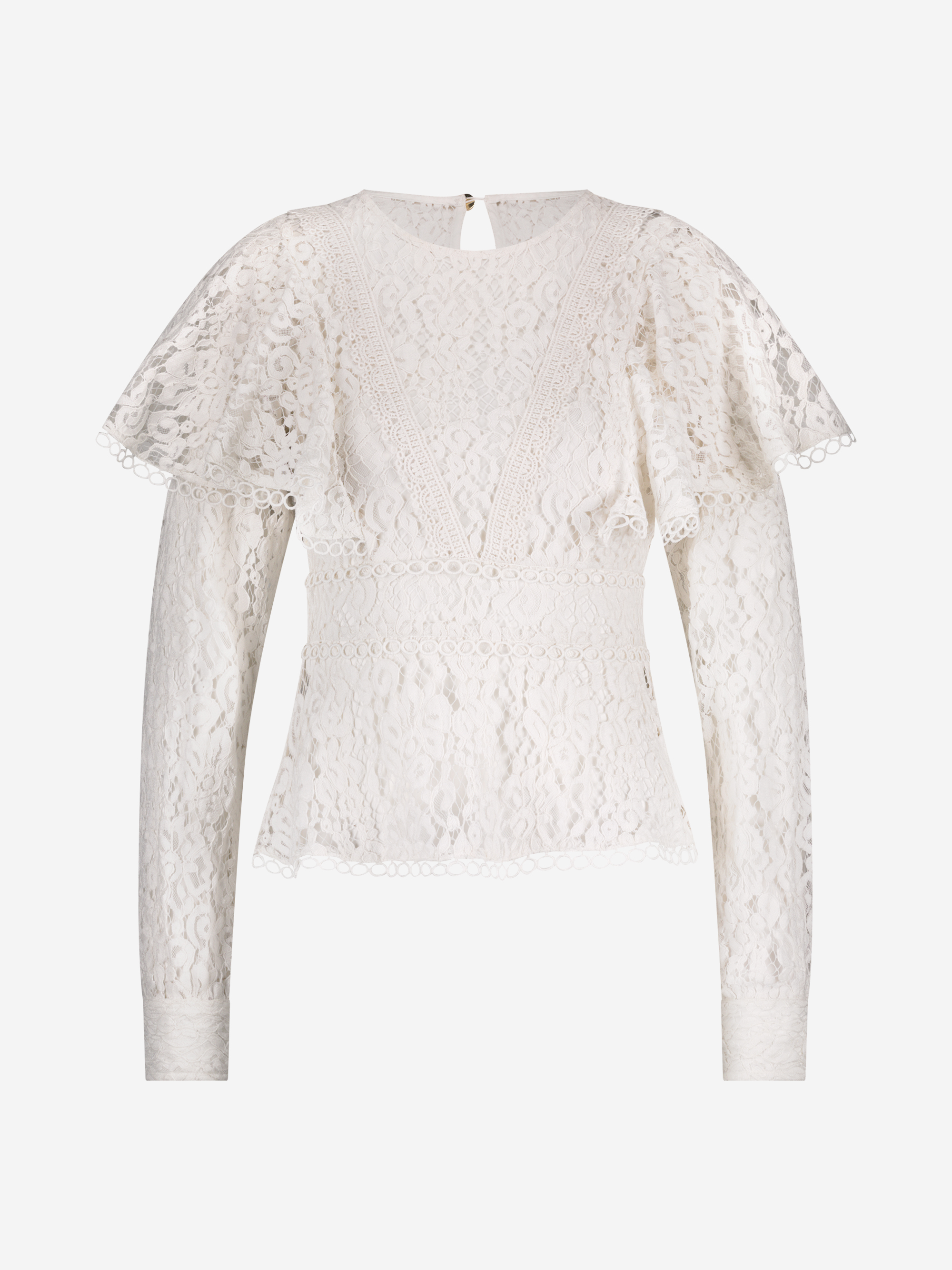 Kanten blouse met lusjes en een cape sleeve