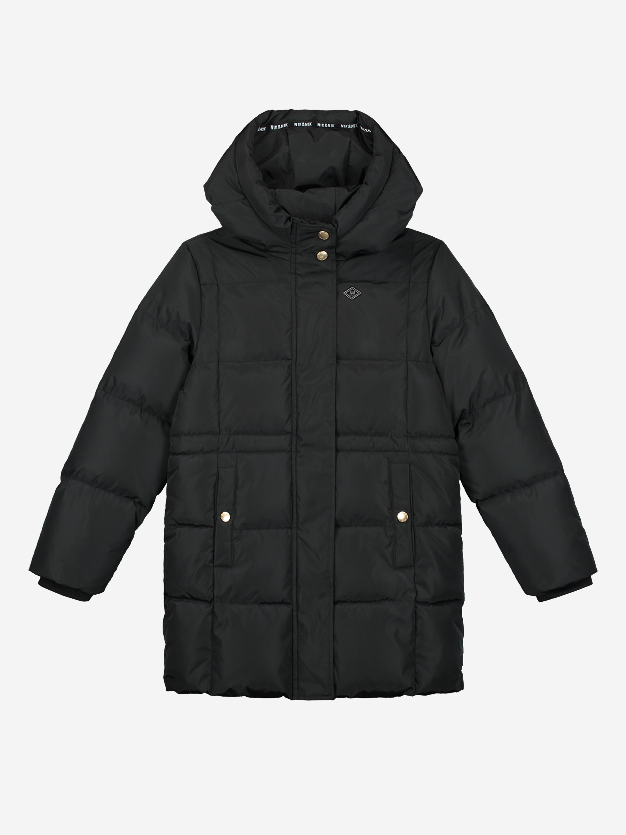 Puffer jacket with hood and tailored waist