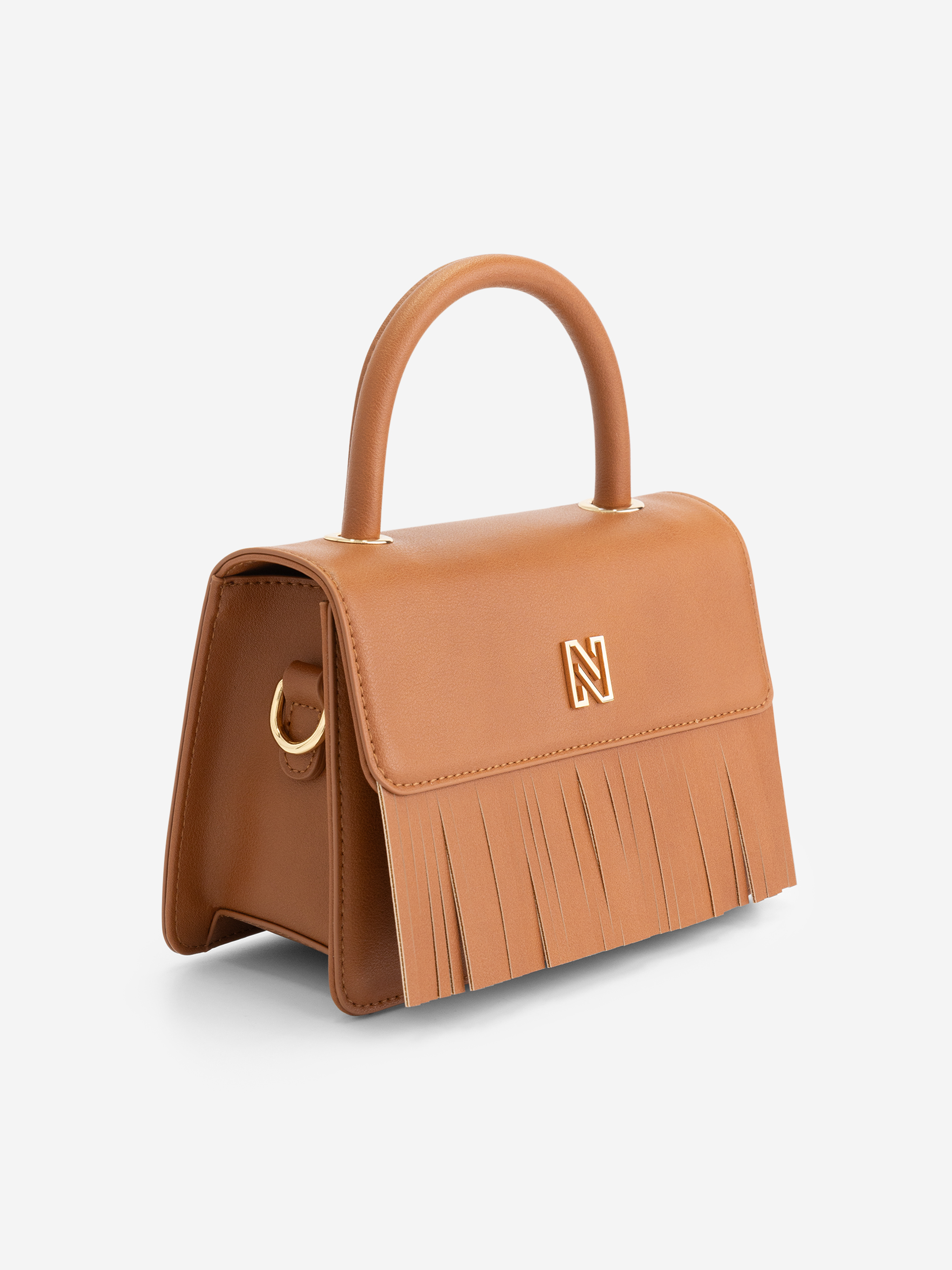 Small shoulder bag with fringes and logo