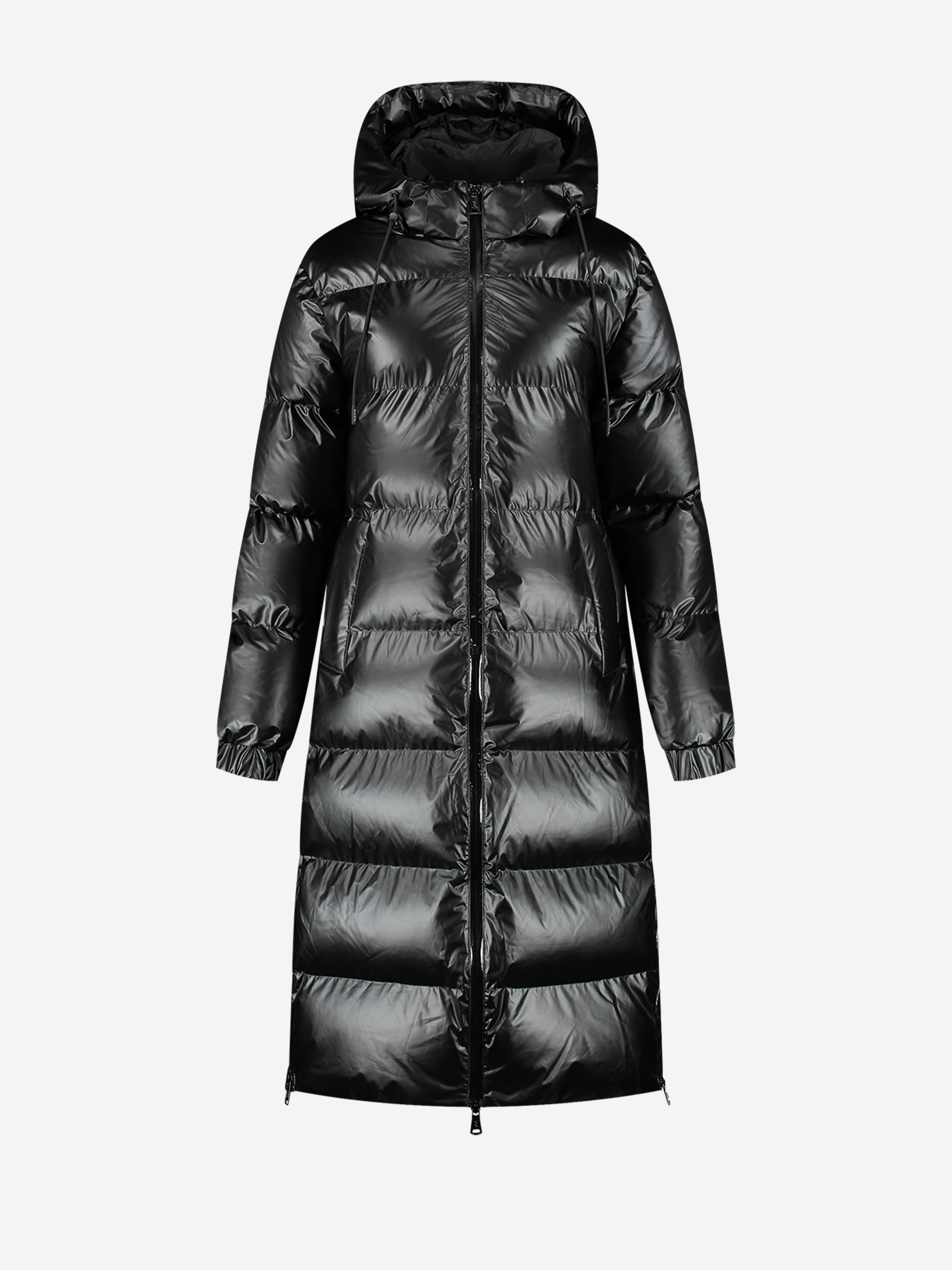 Lange puffer jas met metallic look
