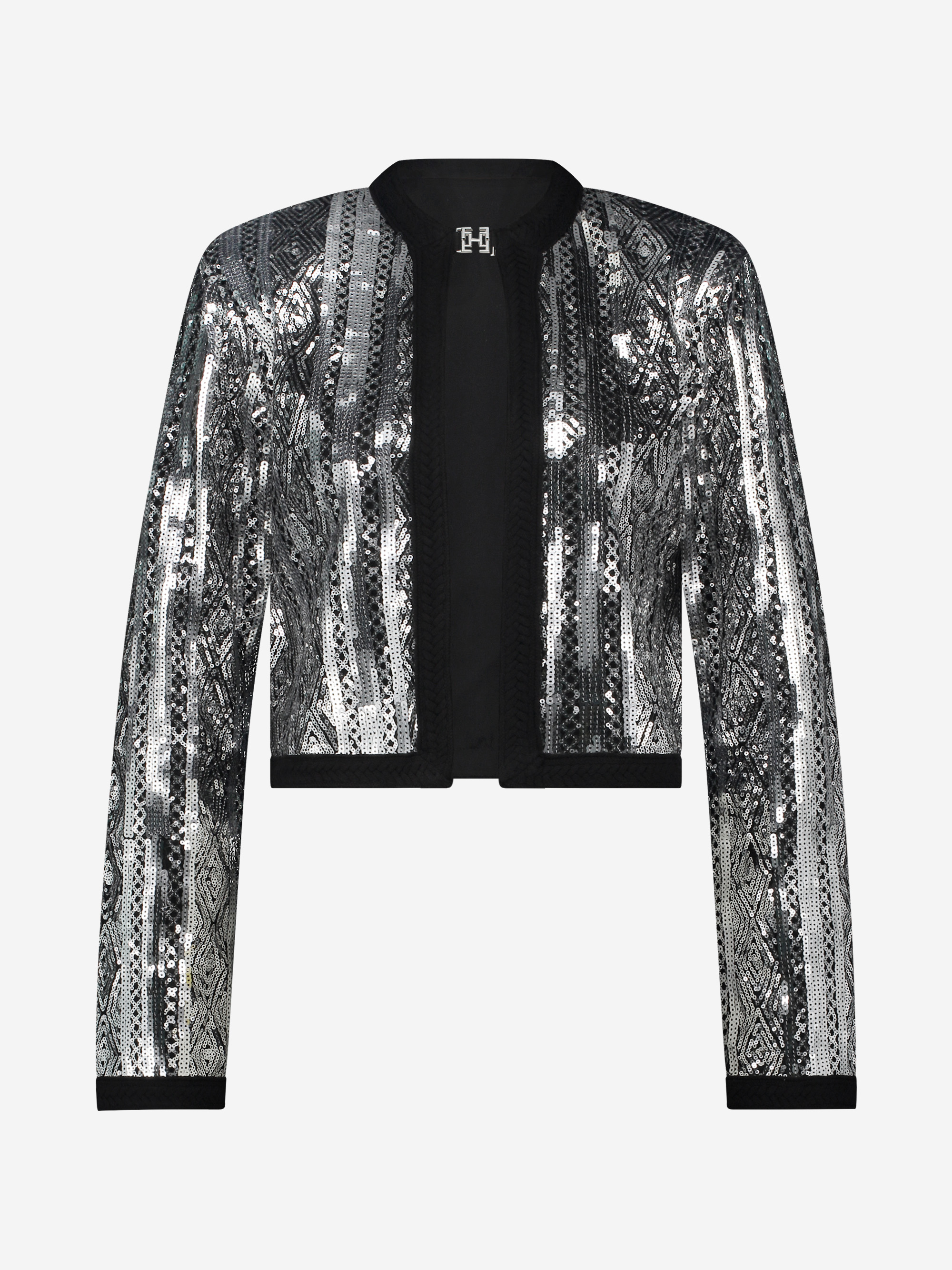 Jacket with sequins and braided edges