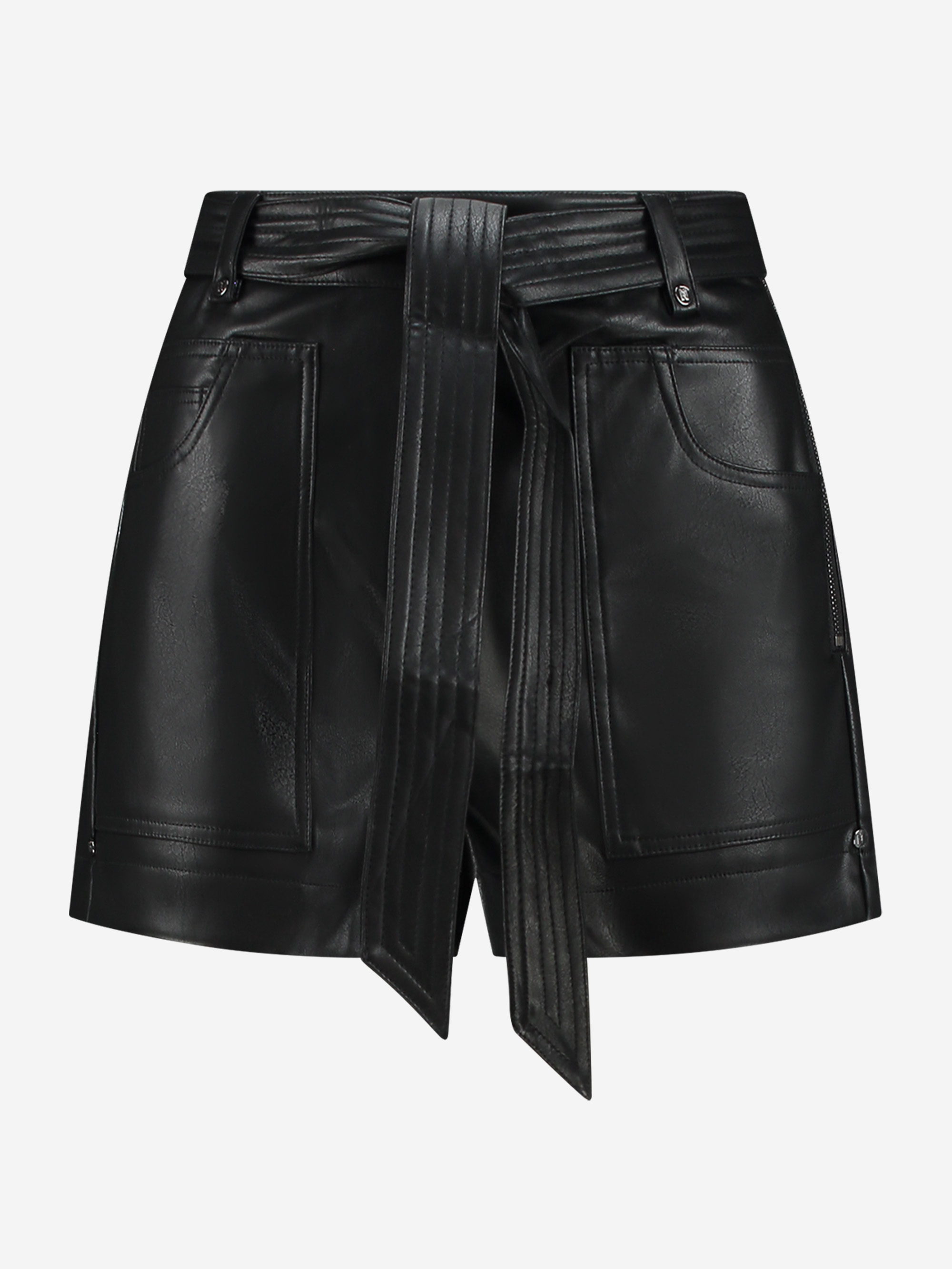 vegan leather shorts with tie belt