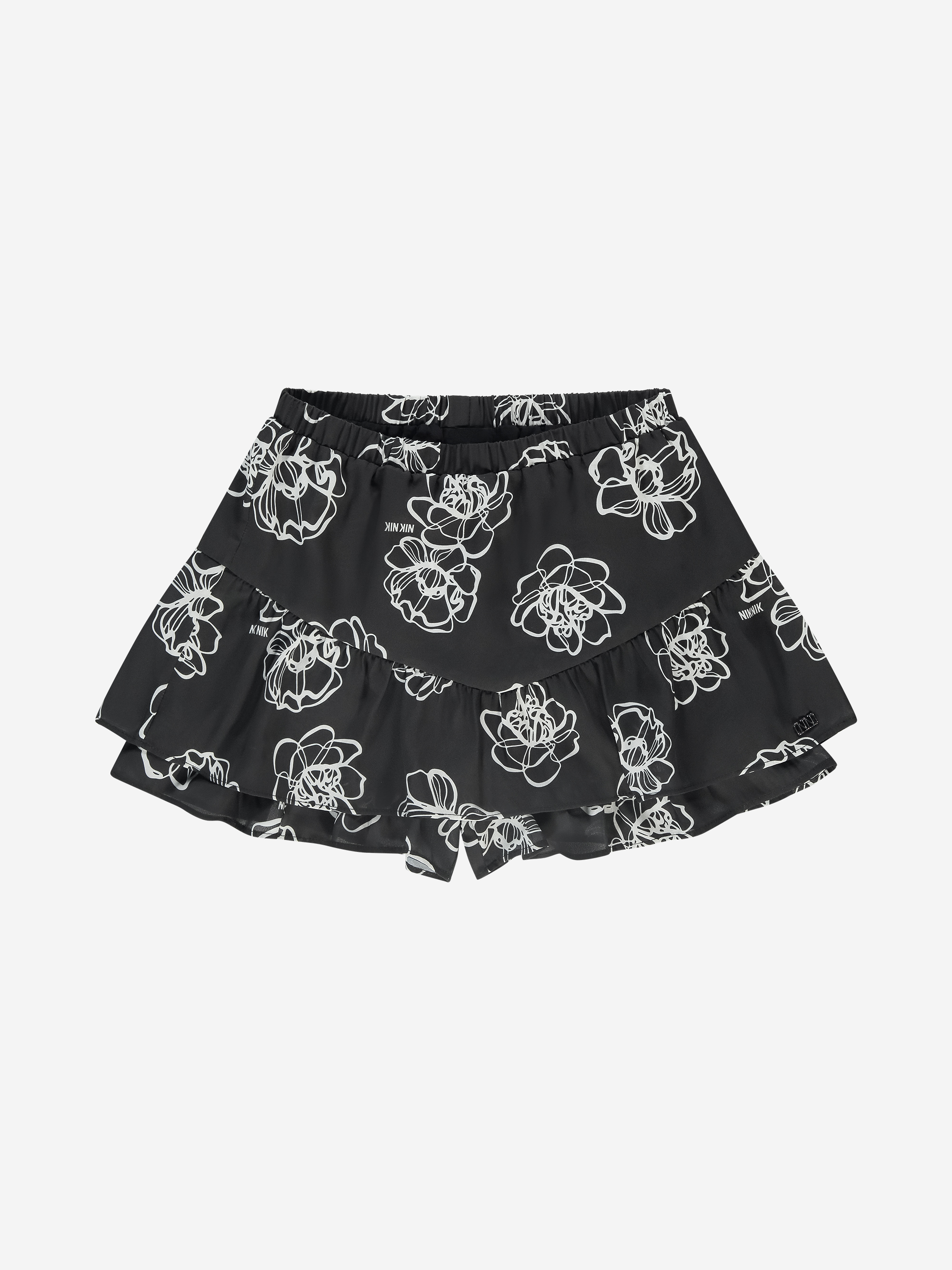 Short skort with floral print and layers