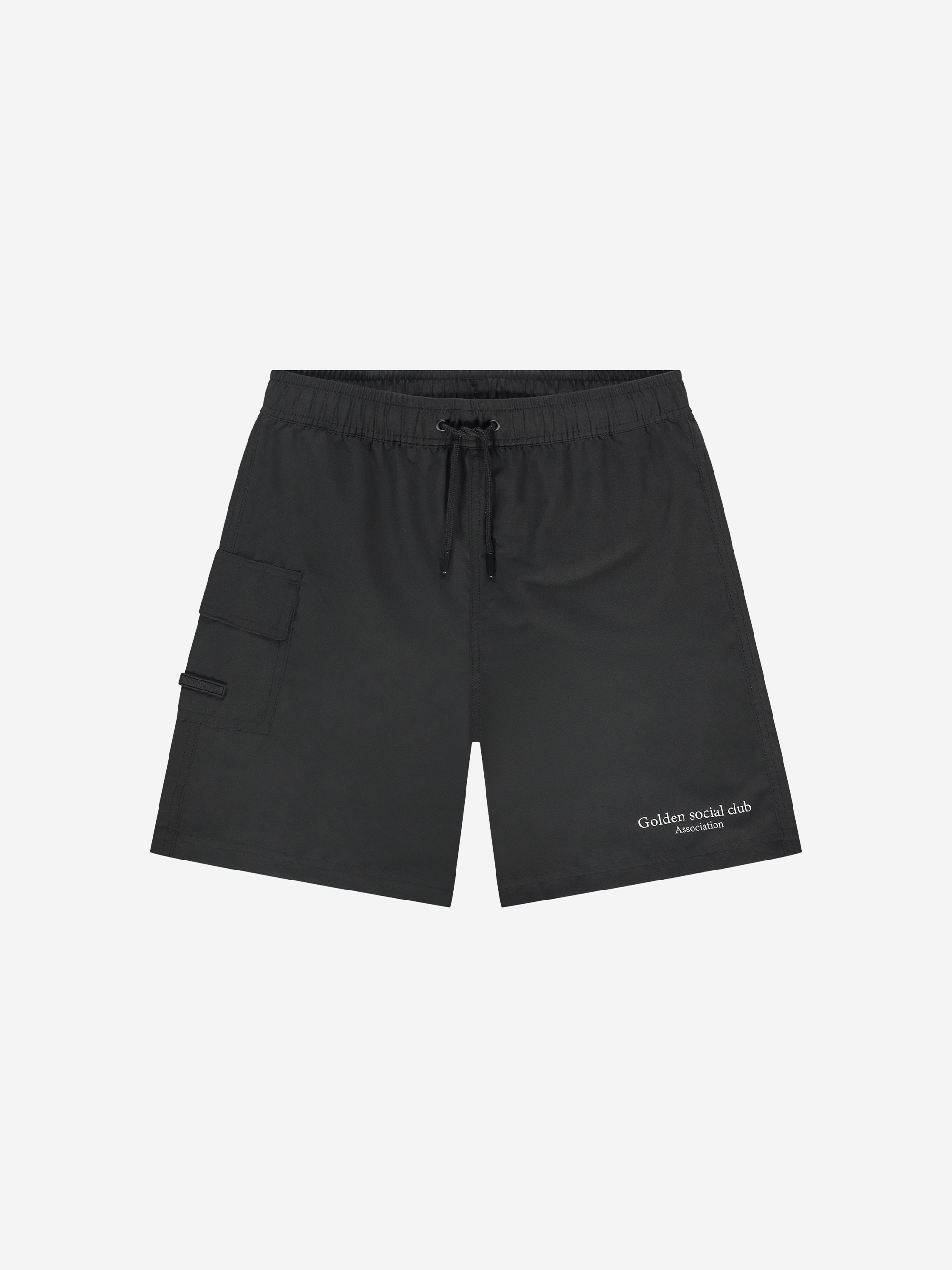Swimming trunks with elastic waistband and drawstring