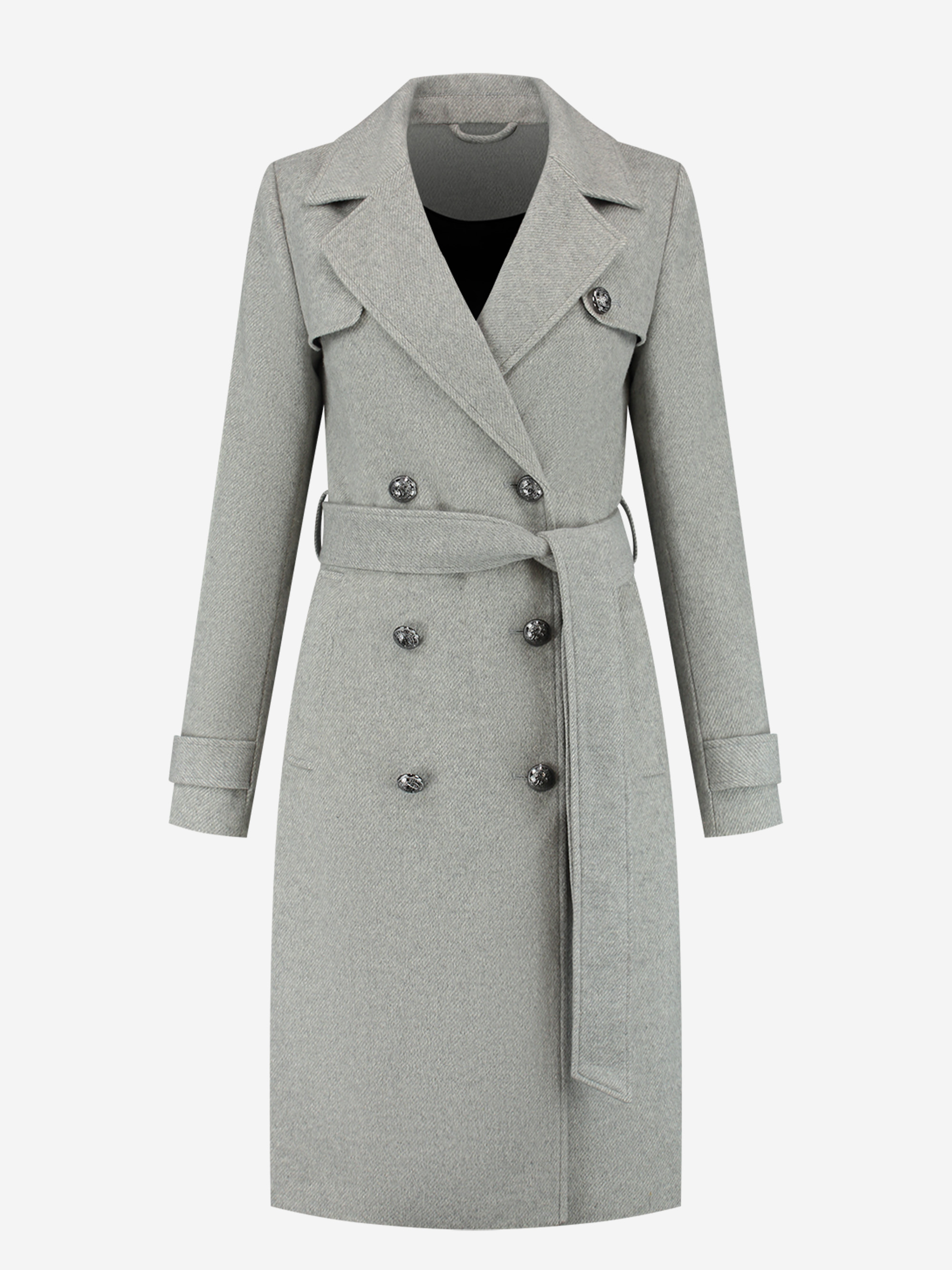 Melange coat with tie belt