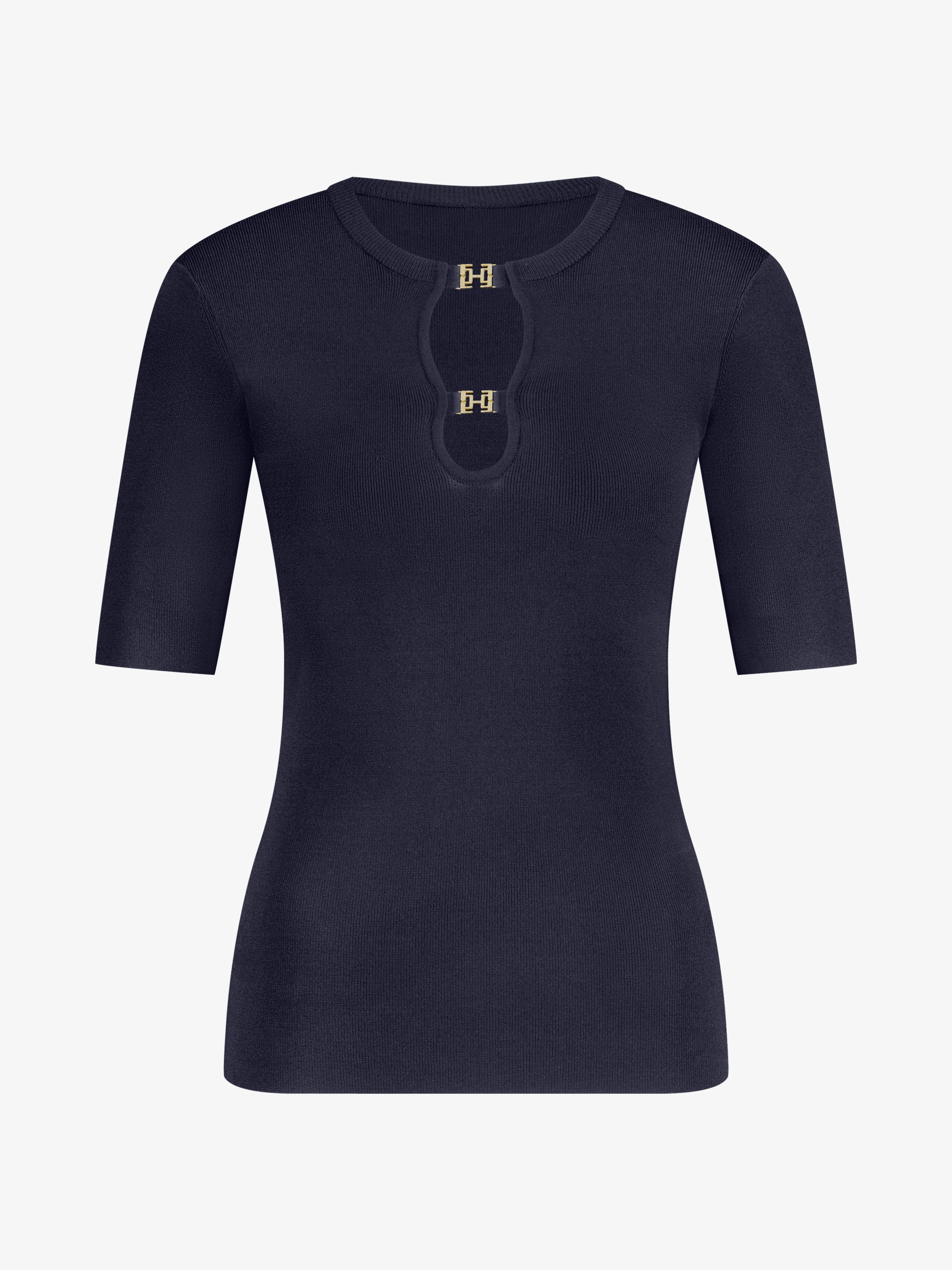 Geribde top met cut-out details en logo gespen