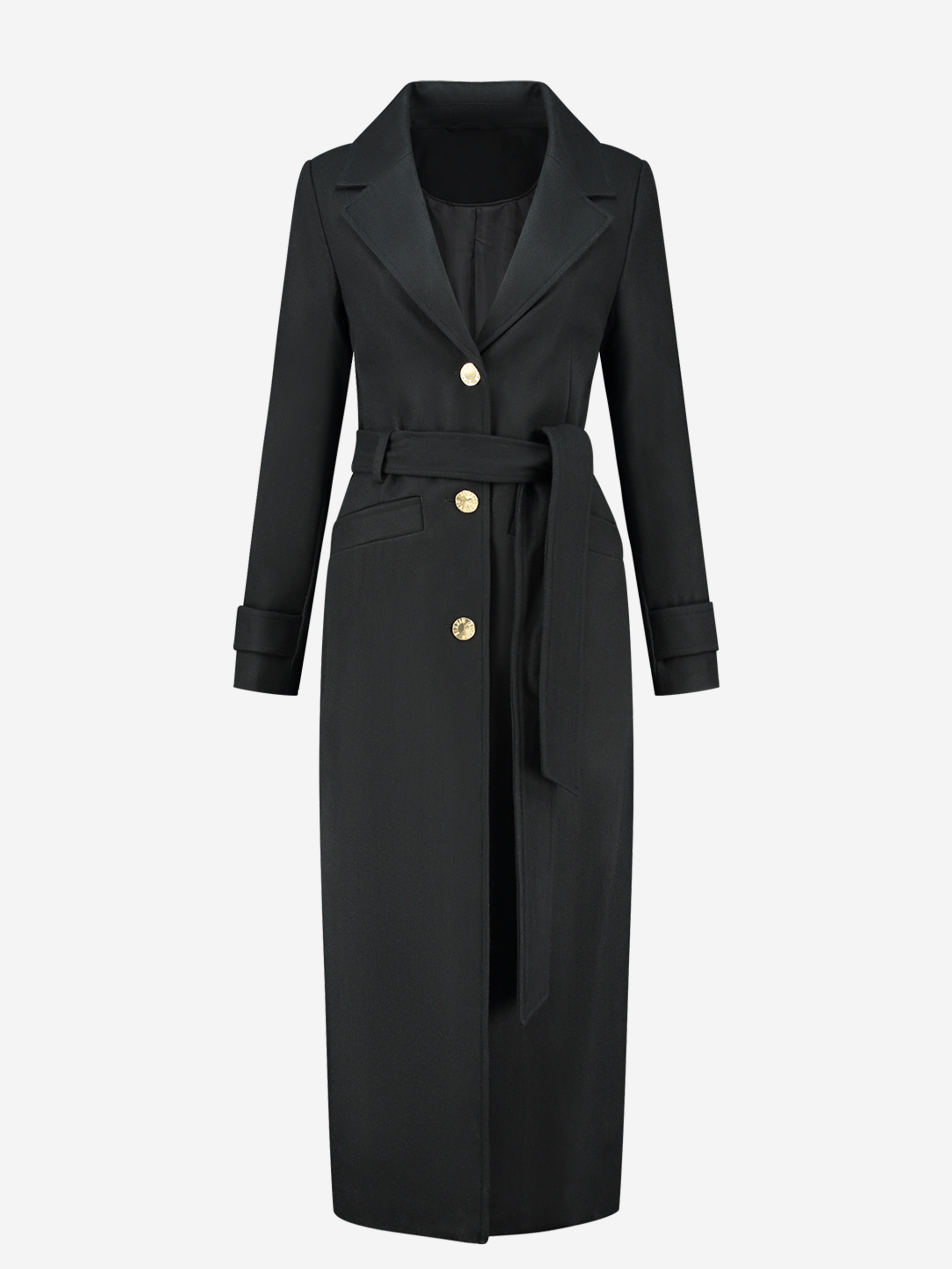 Long coat with tie belt