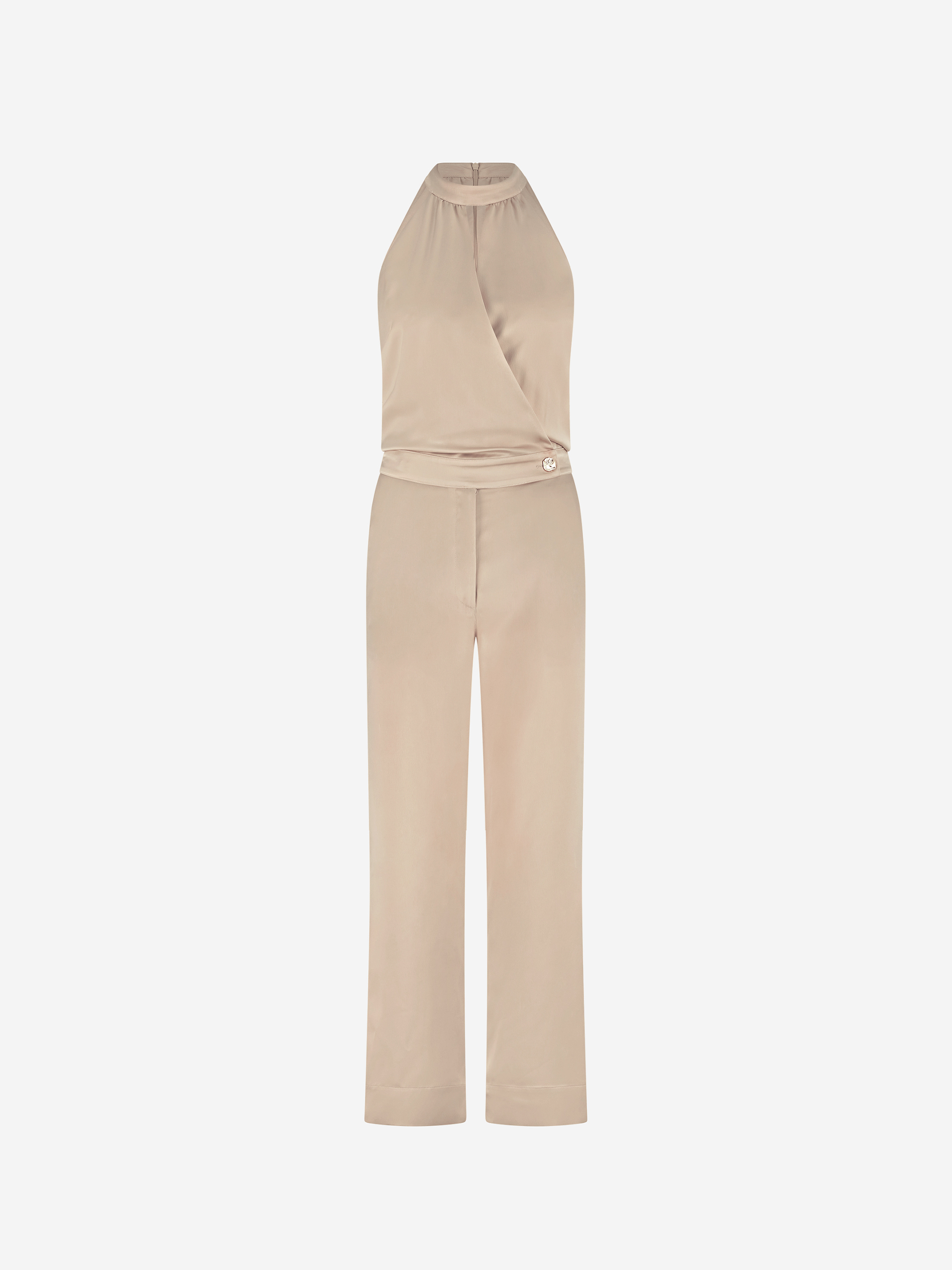 Satijnen jumpsuit met halternek