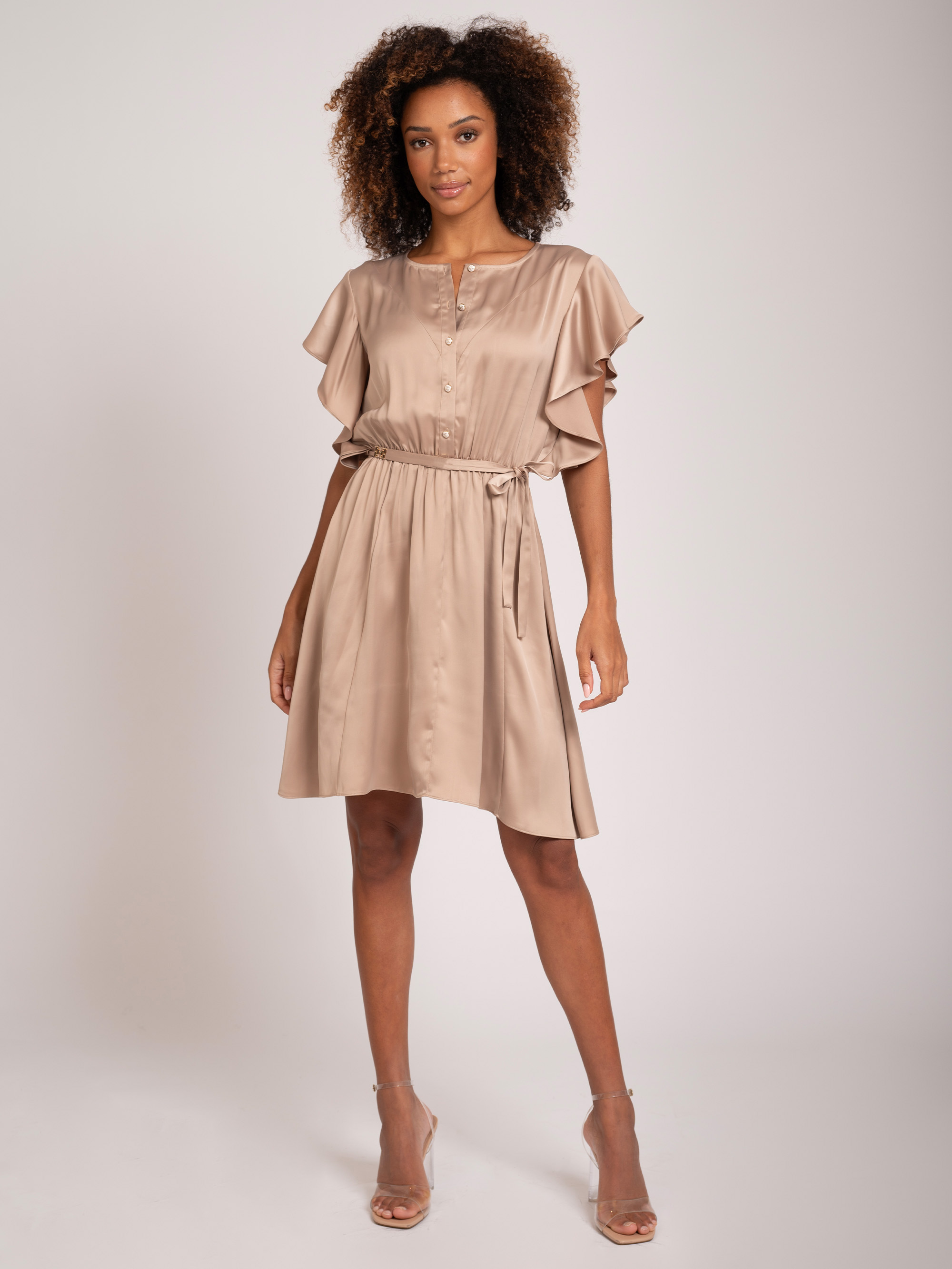 Satin look dress with butterfly sleeves