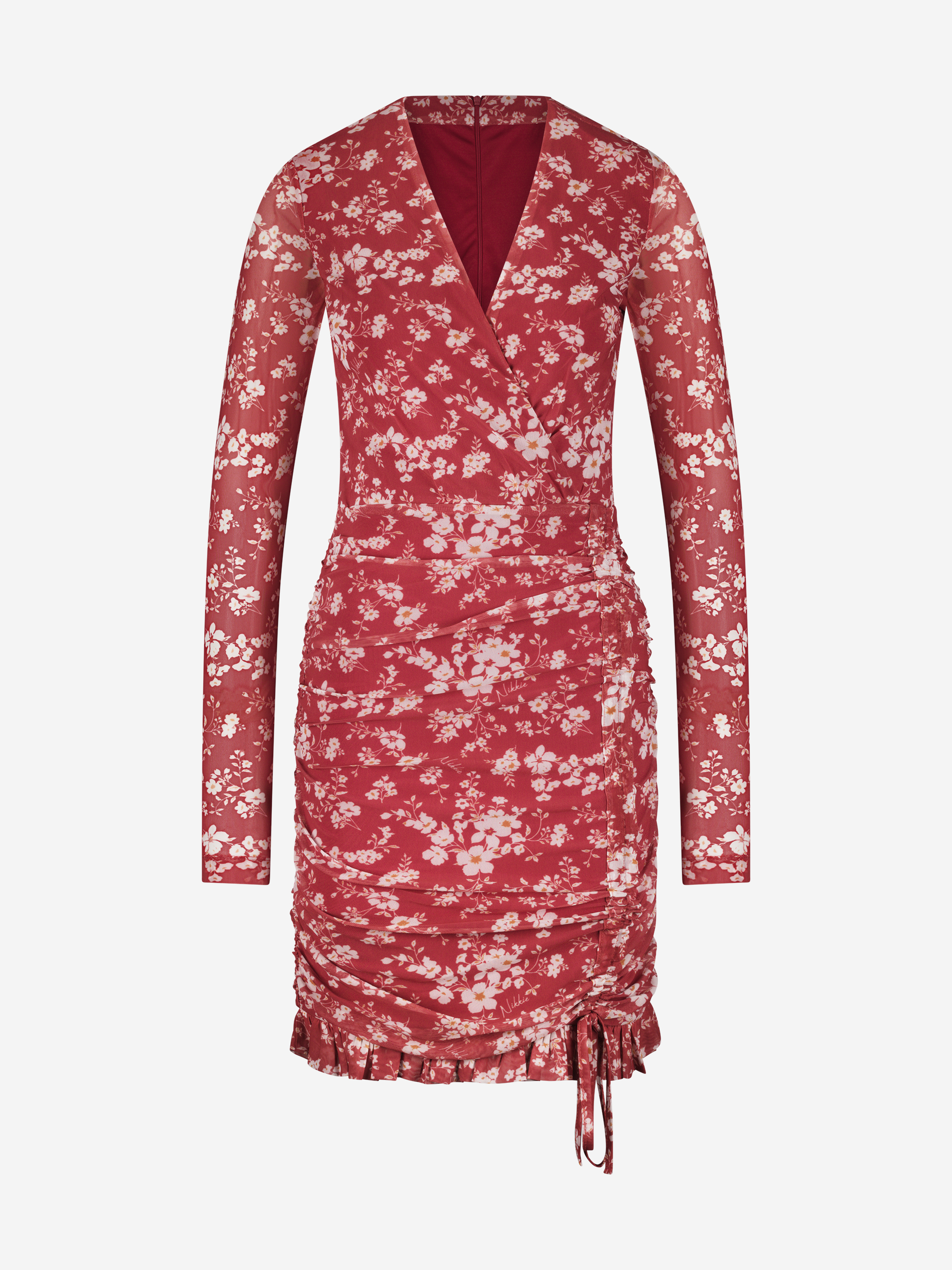 Fitted dress with floral print and draped detail