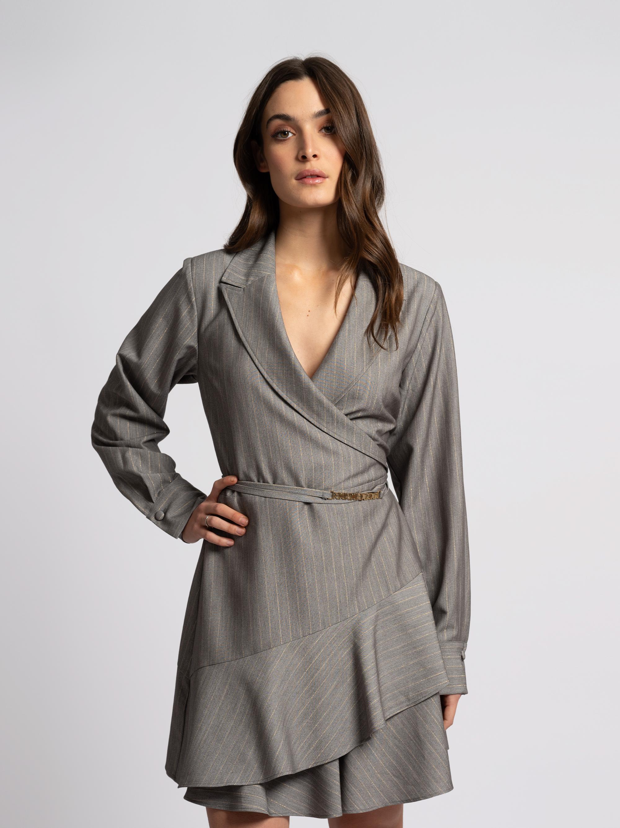 Striped wrap dress with chain detail