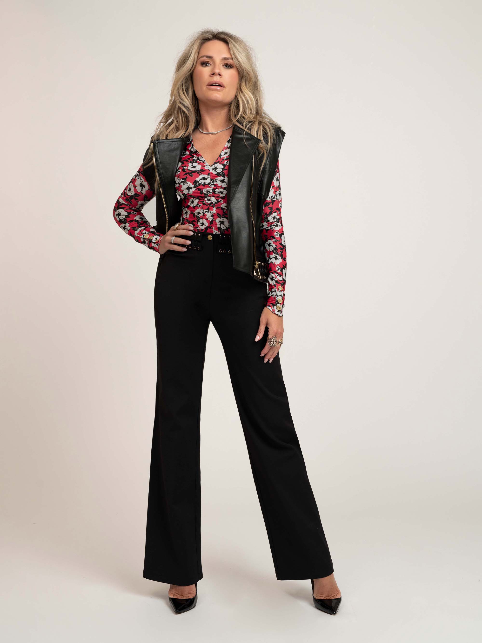 Mid rise pants with lace-up detail 
