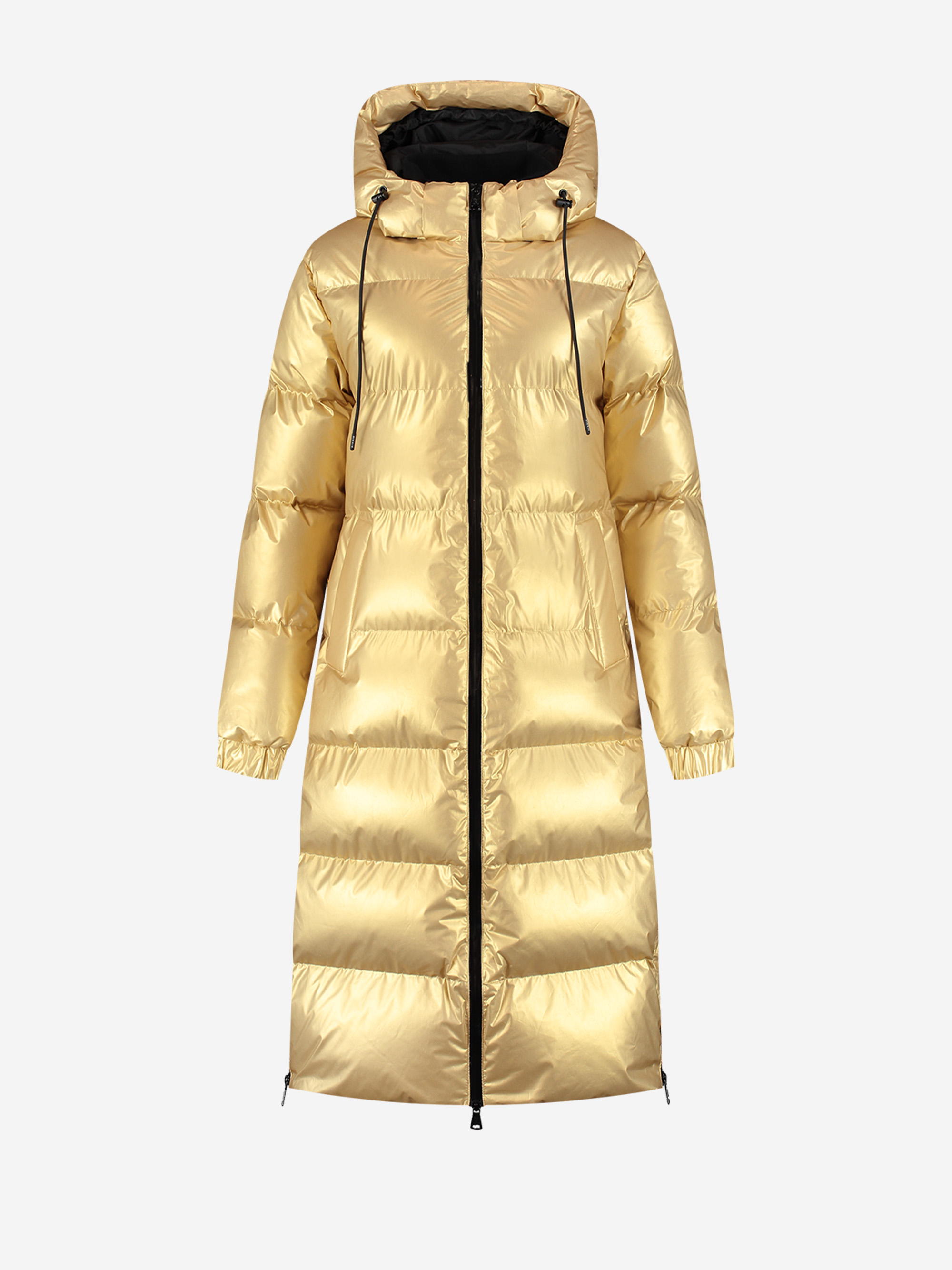 Lange puffer jas met metallic look