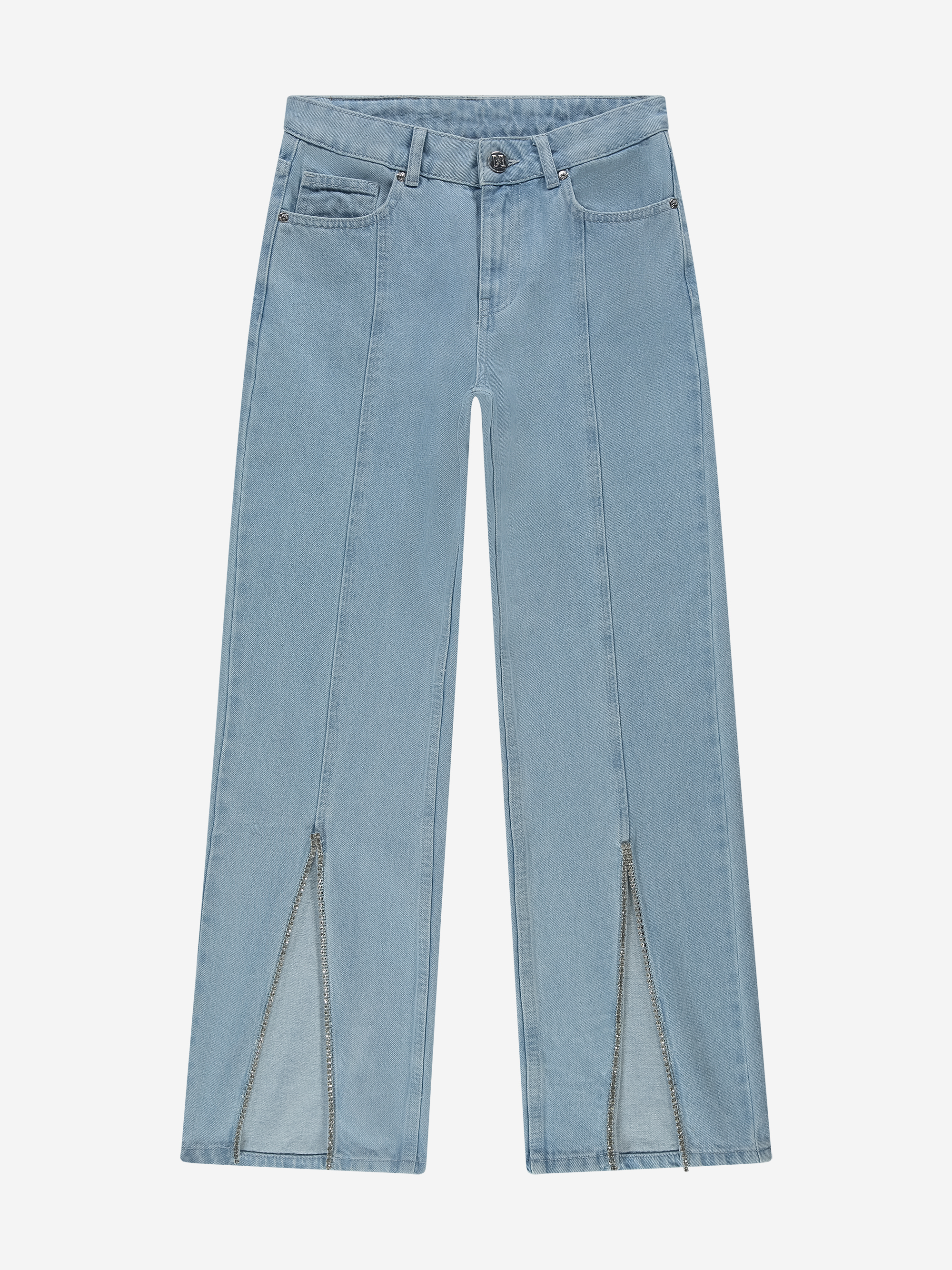 Jeans met split en strass steentjes