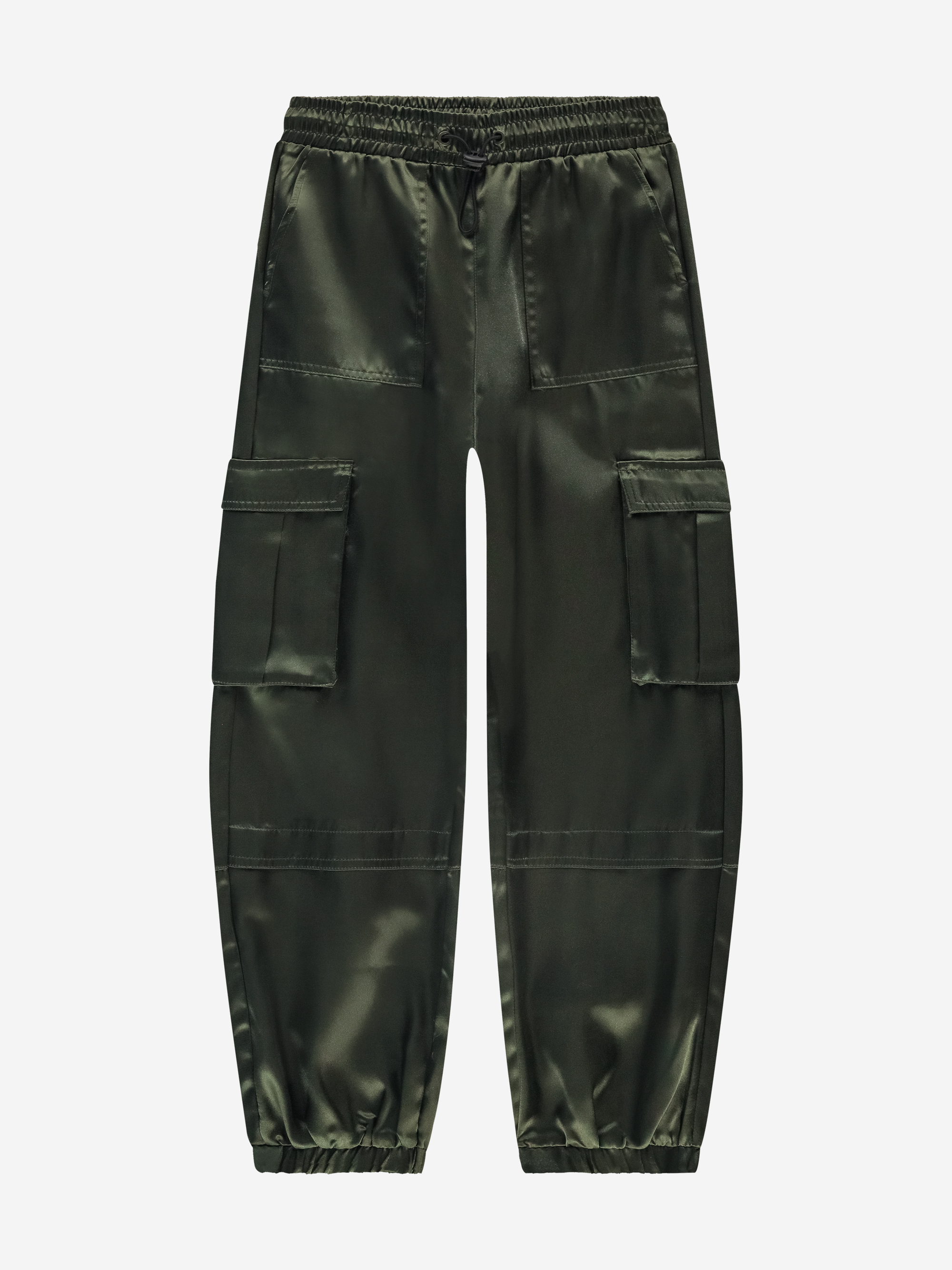 Satin cargo pants with elastic waistband