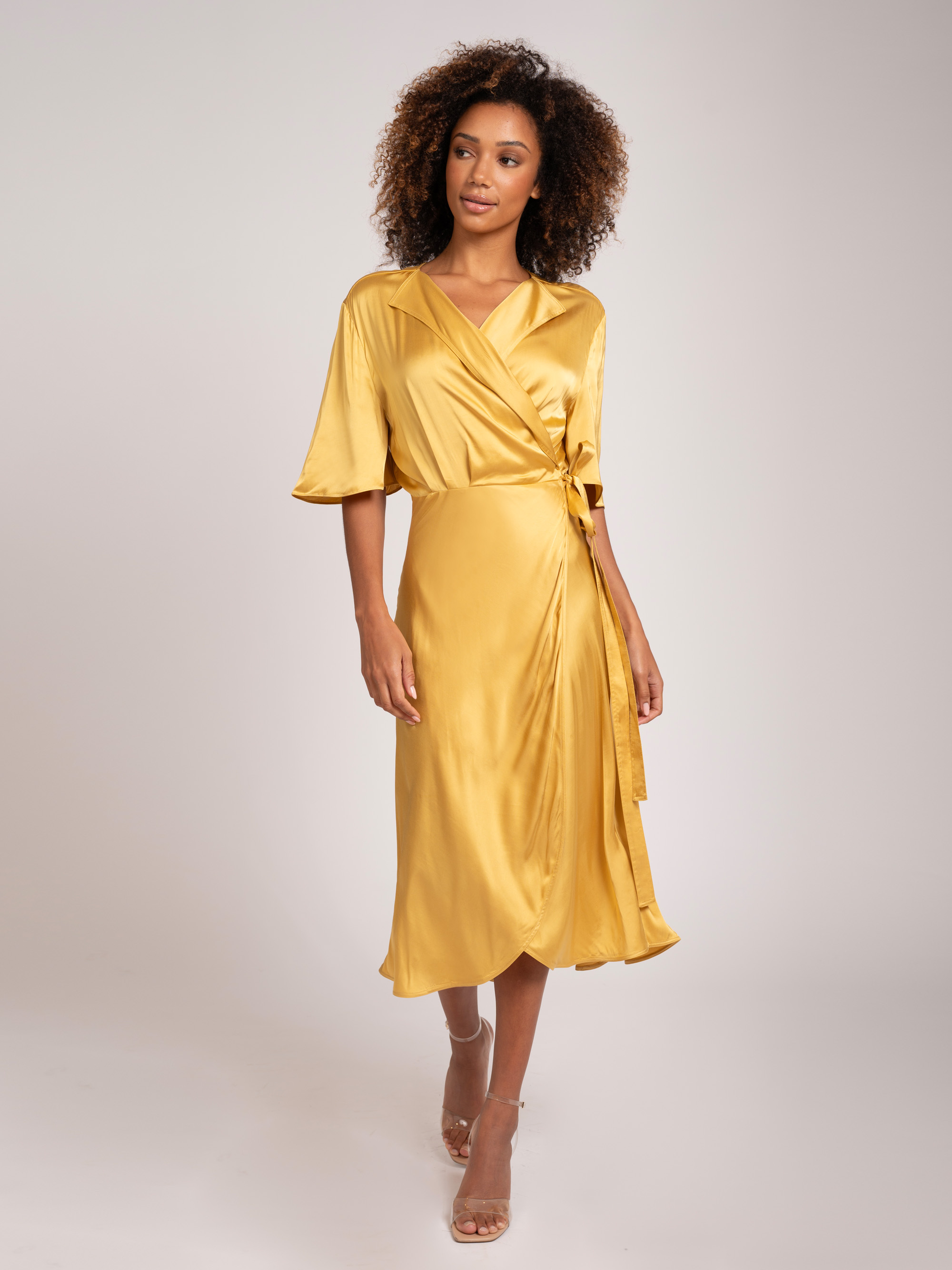 Satin look wrap dress