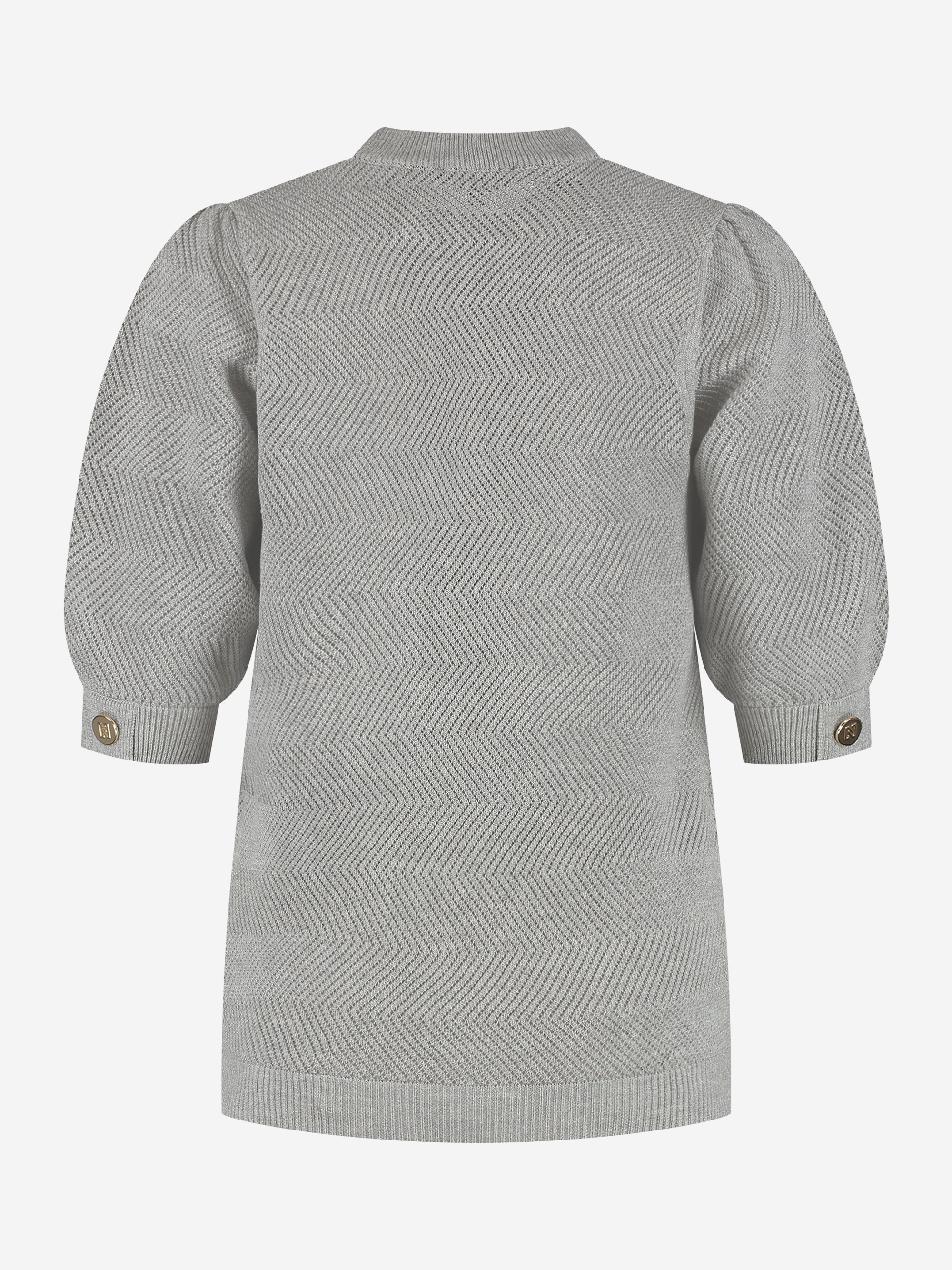 Ajour knitted top with puff sleeves