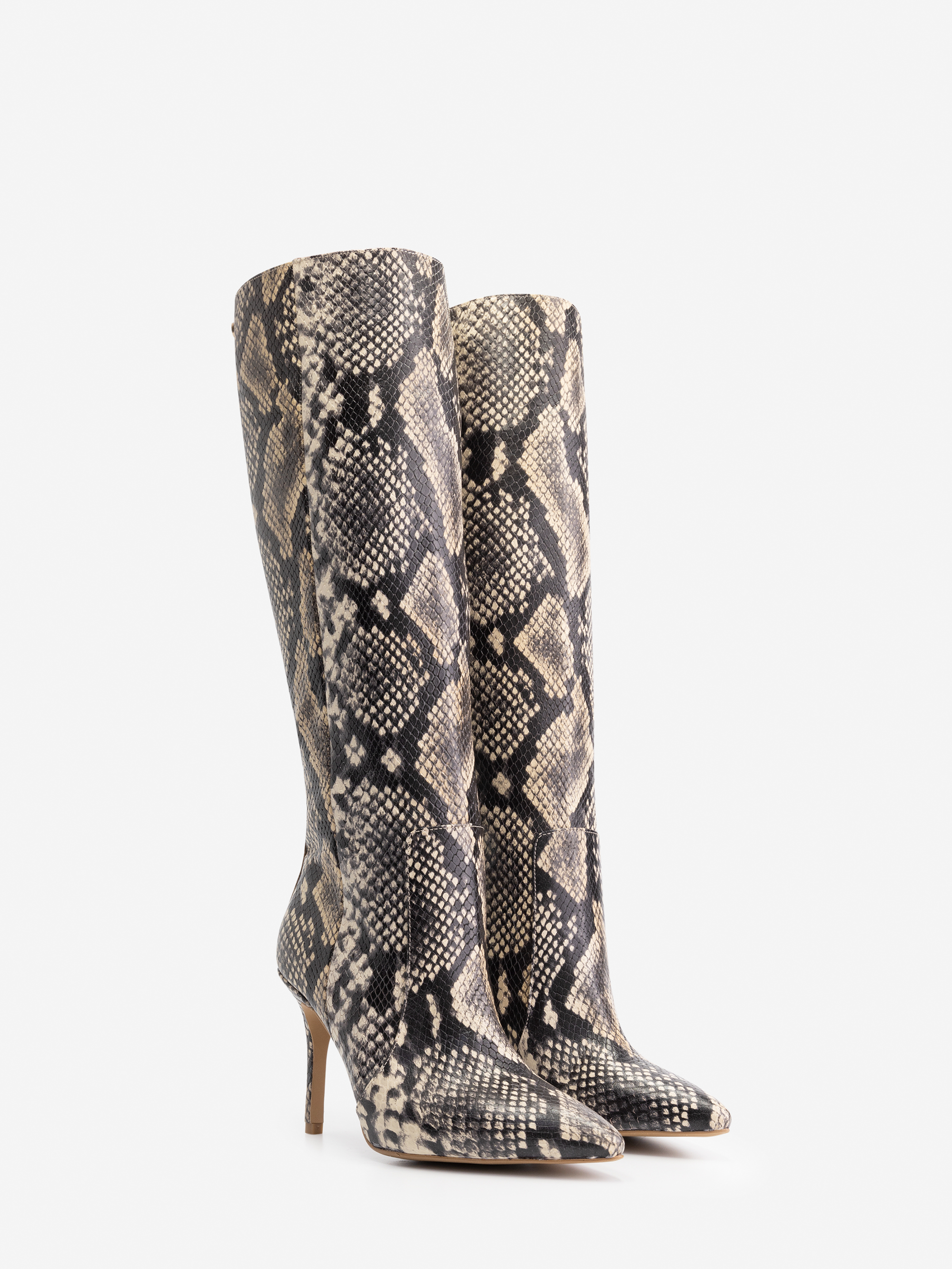 High Leather boots with heel and croco print 