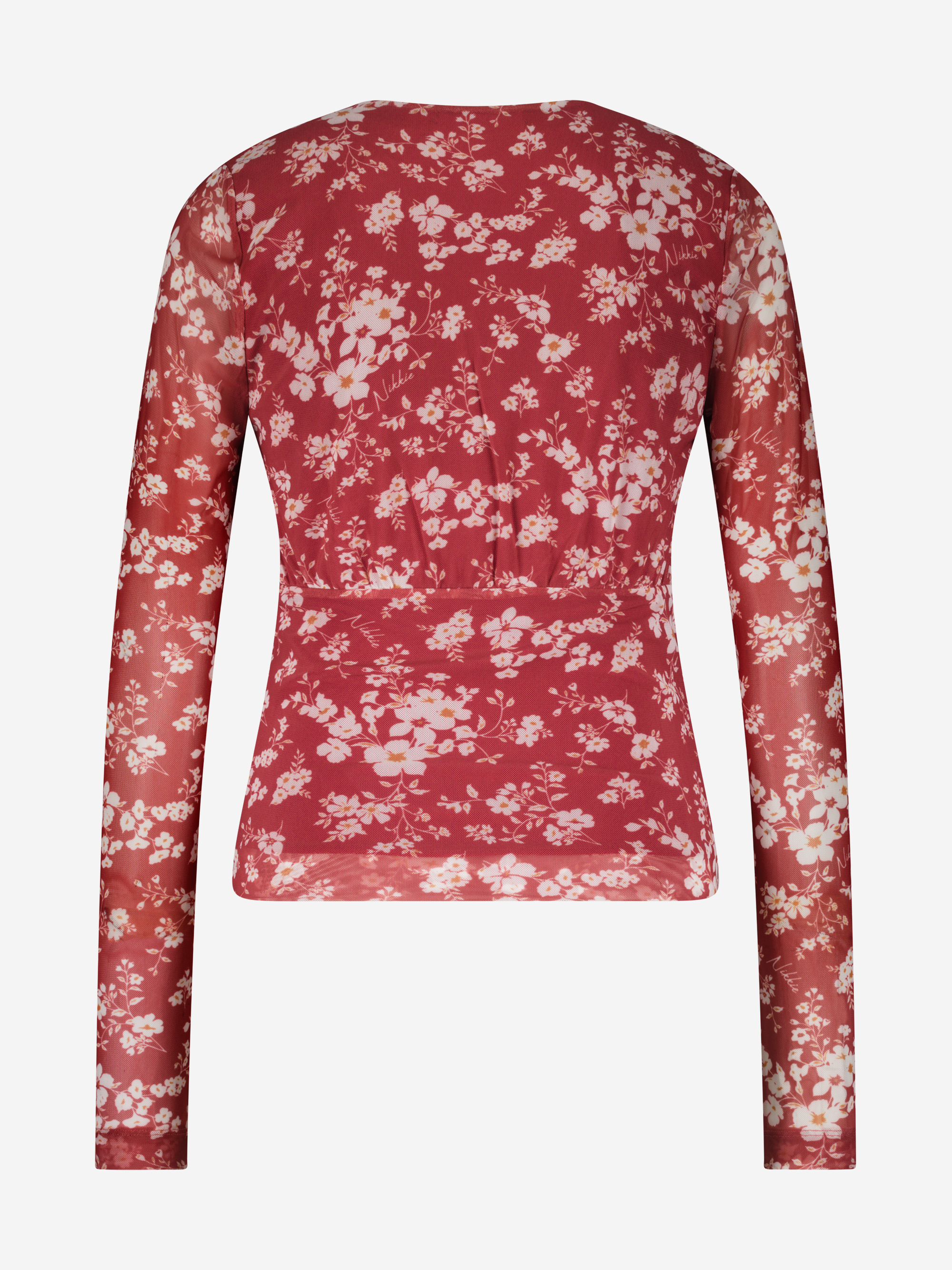 Fitted top with floral print and drawstring