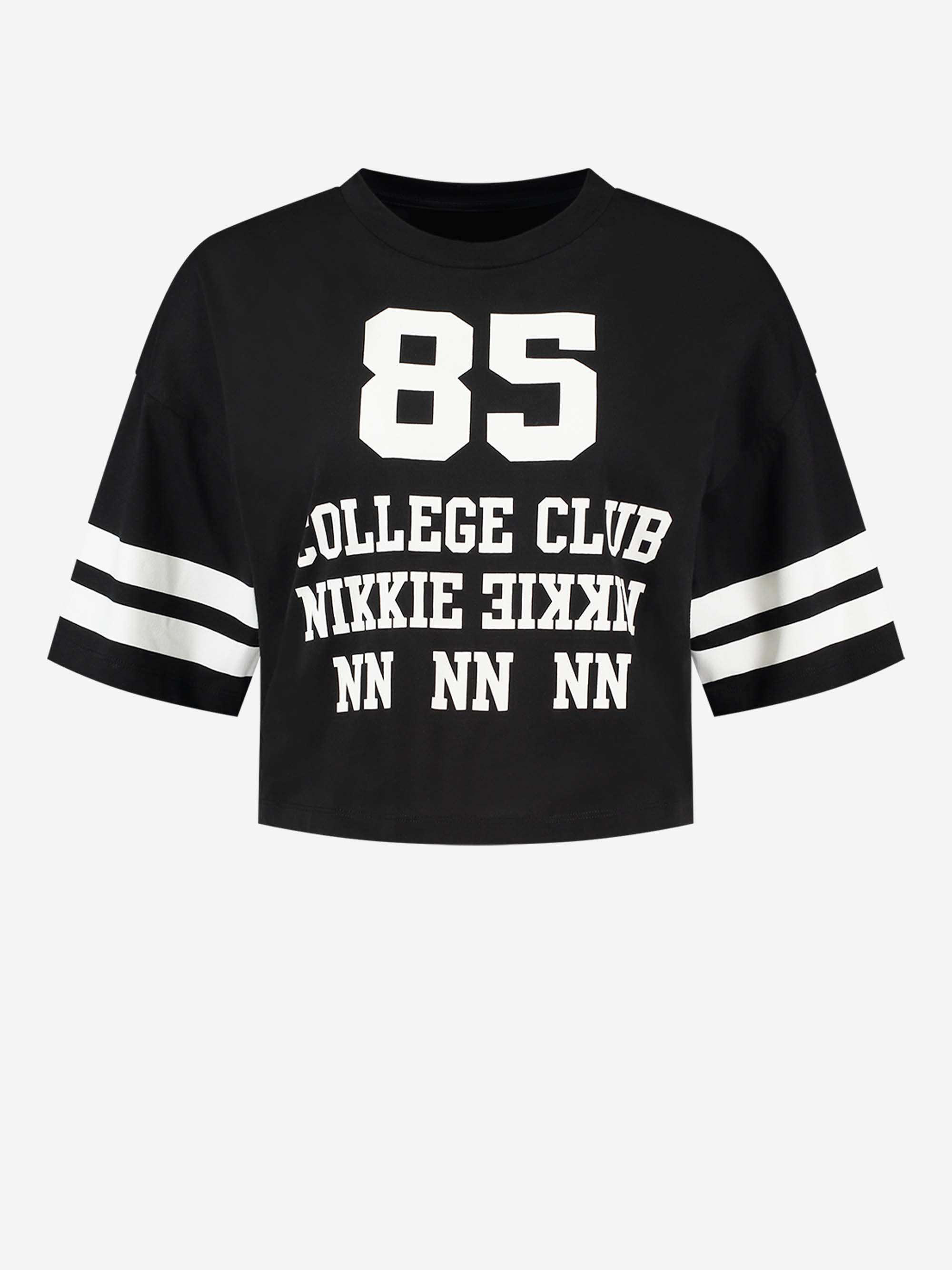 Cropped loose fit t-shirt met college artwork 