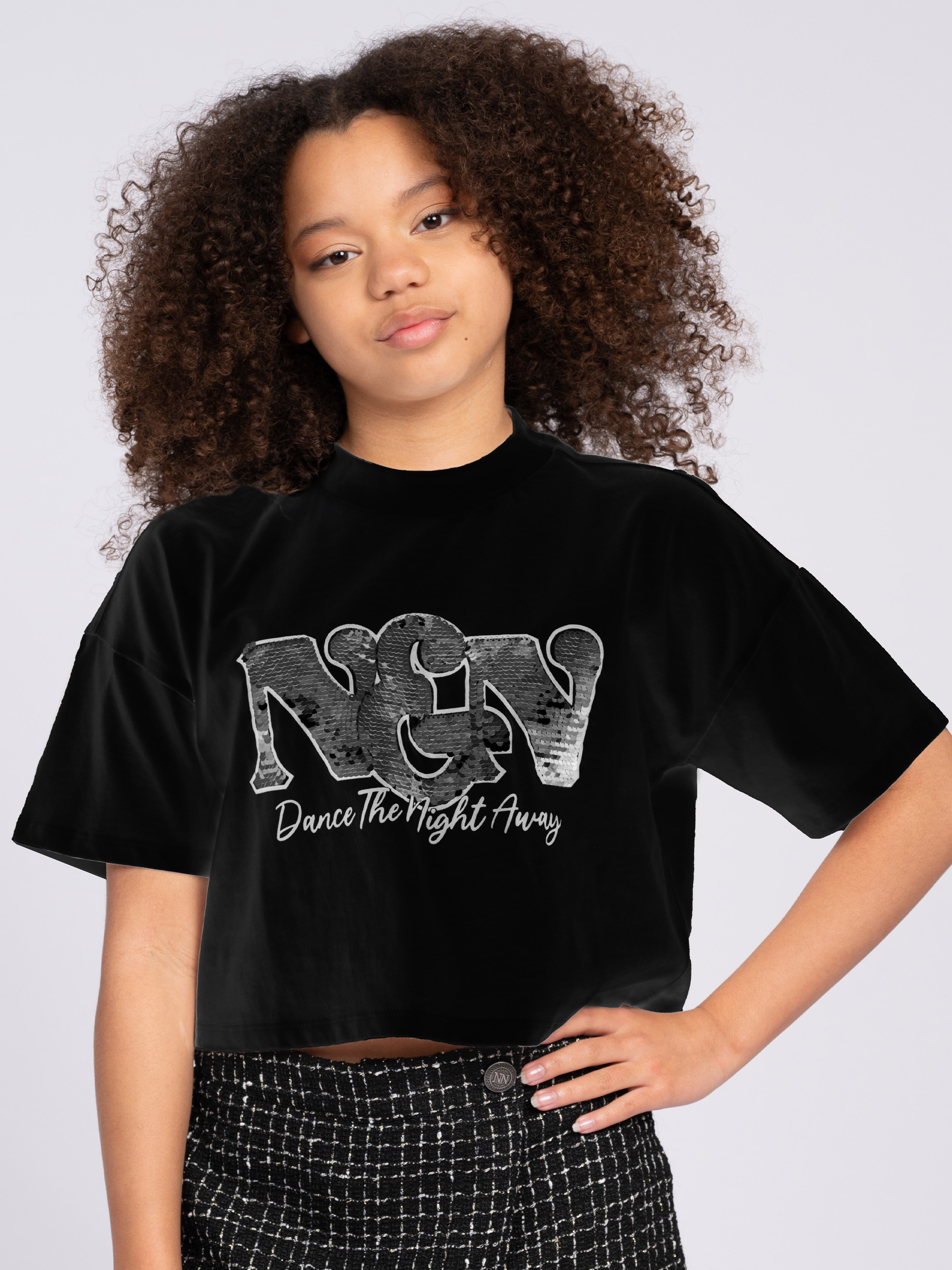Cropped T-shirt with sequins NIK&NIK logo