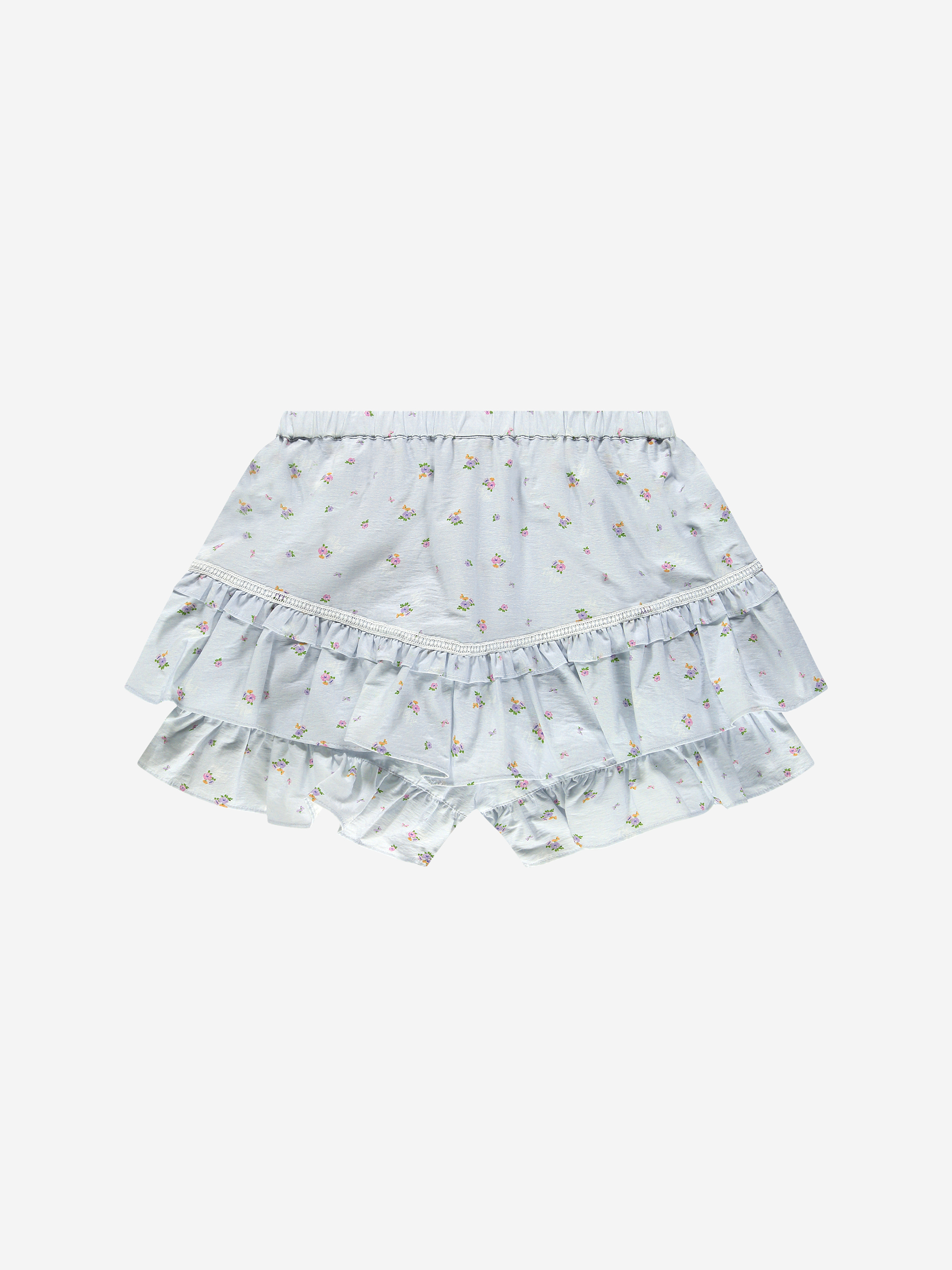 Layered skort with floral print and ruffles