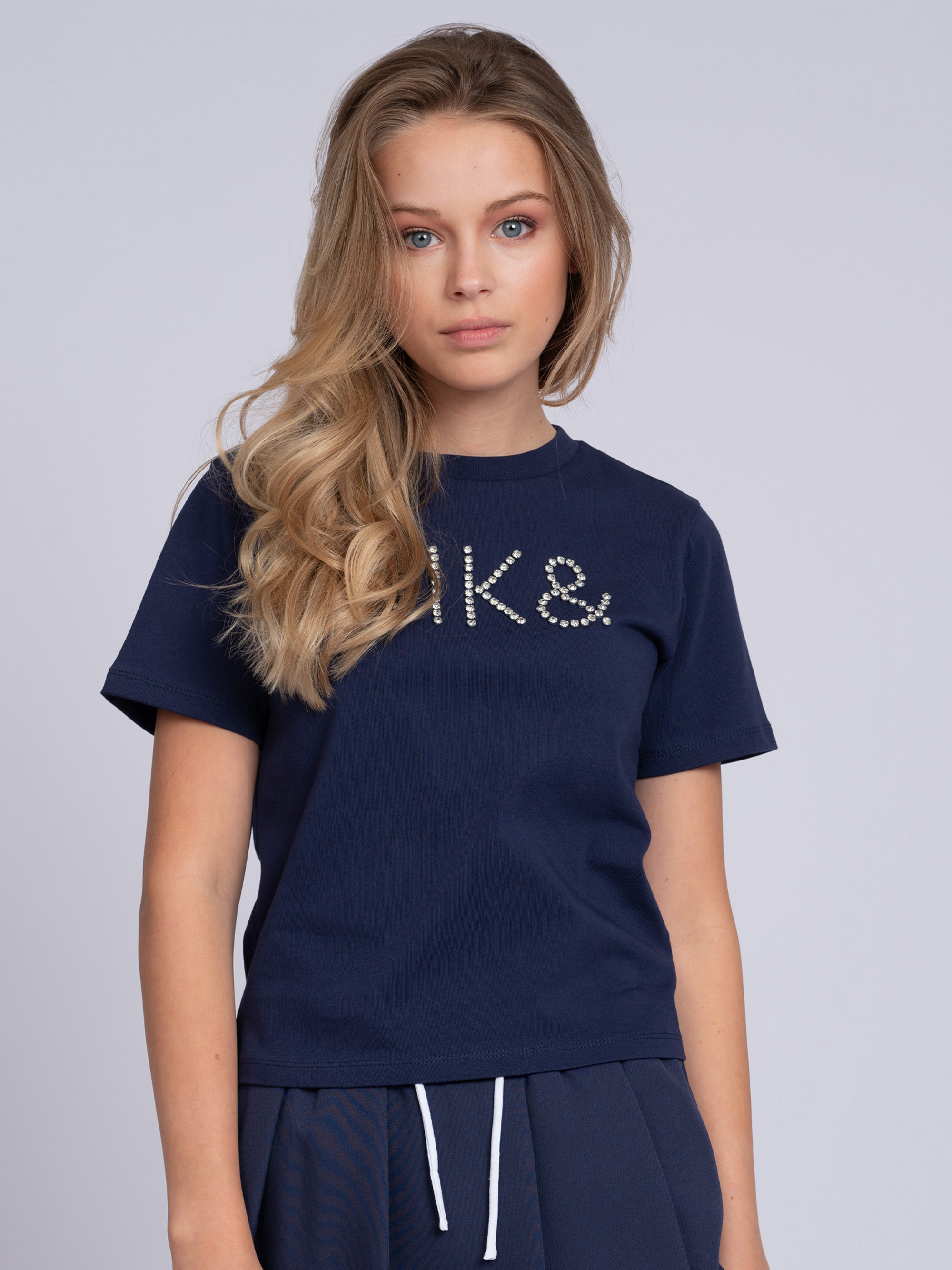 T-shirt with rhinestone logo