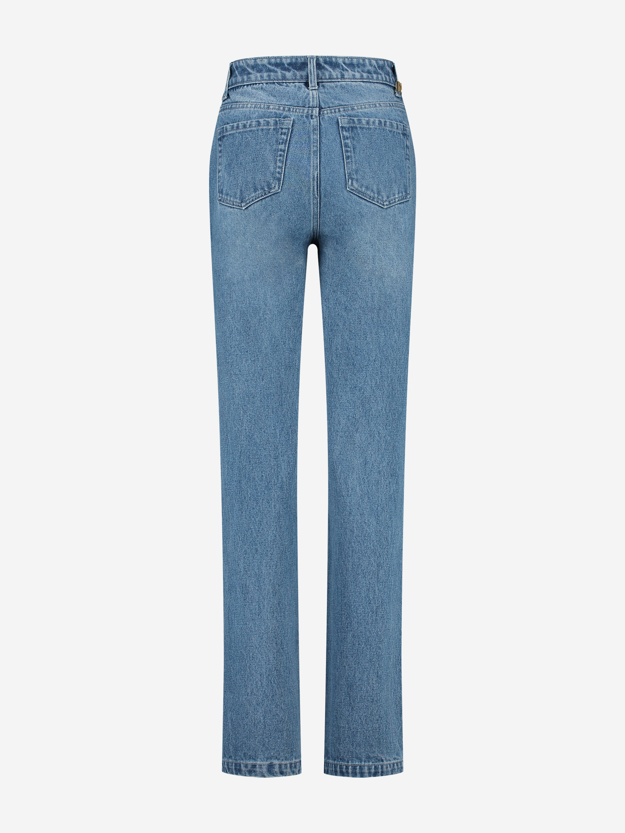 Denim jeans with crossed waistband