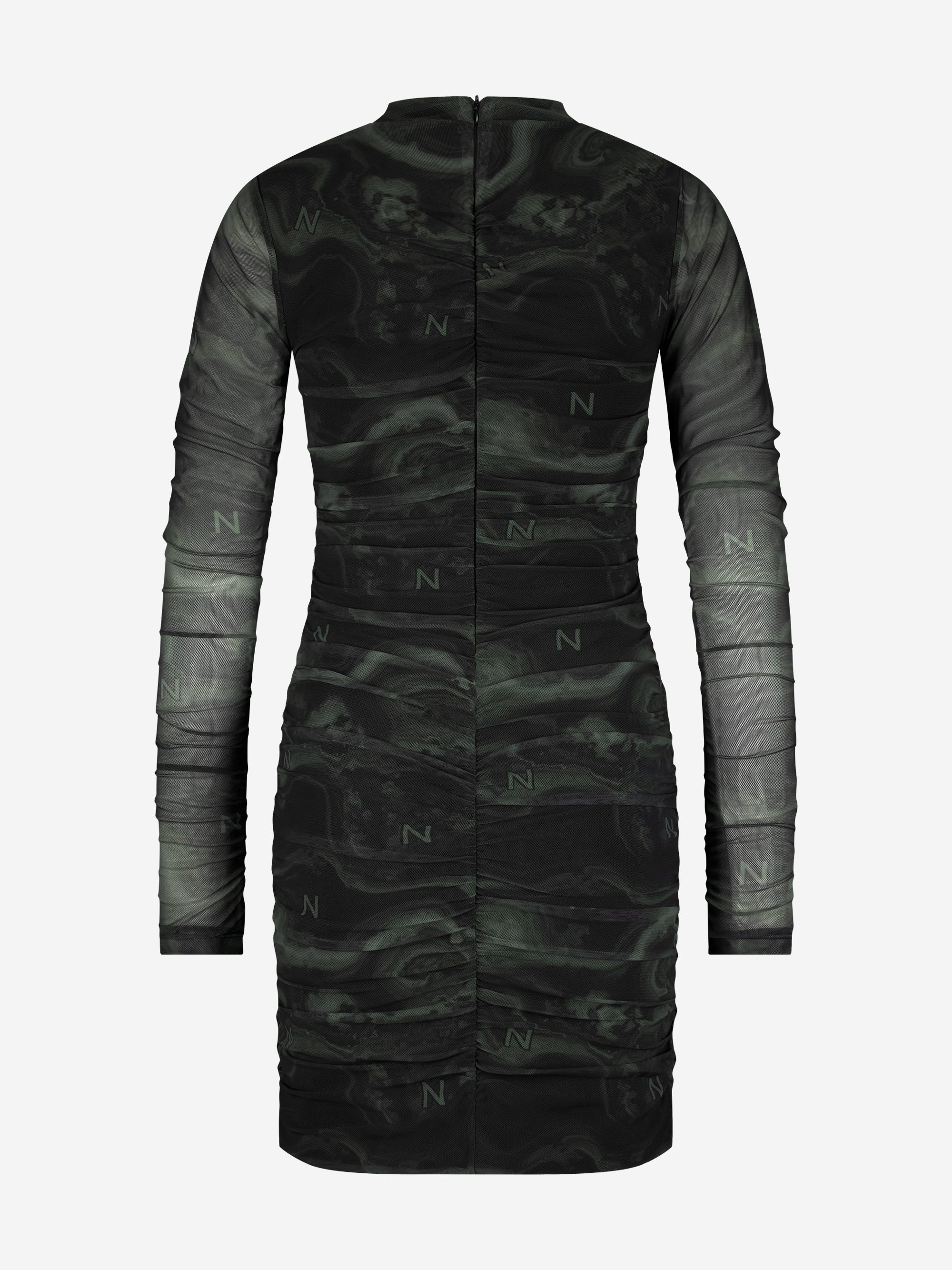 Draped mesh dress with logo pattern