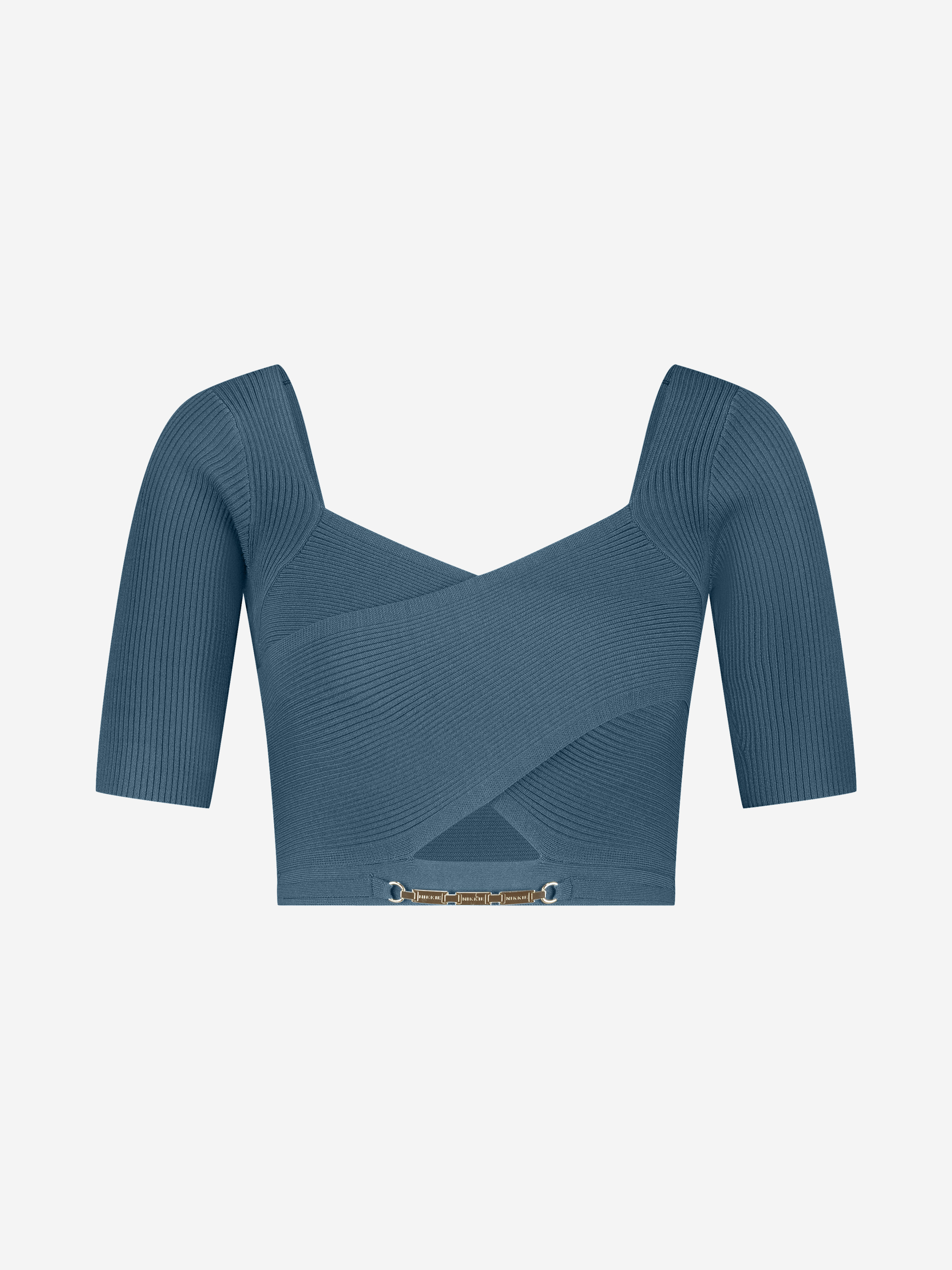 Geribde cropped top met gekruist detail