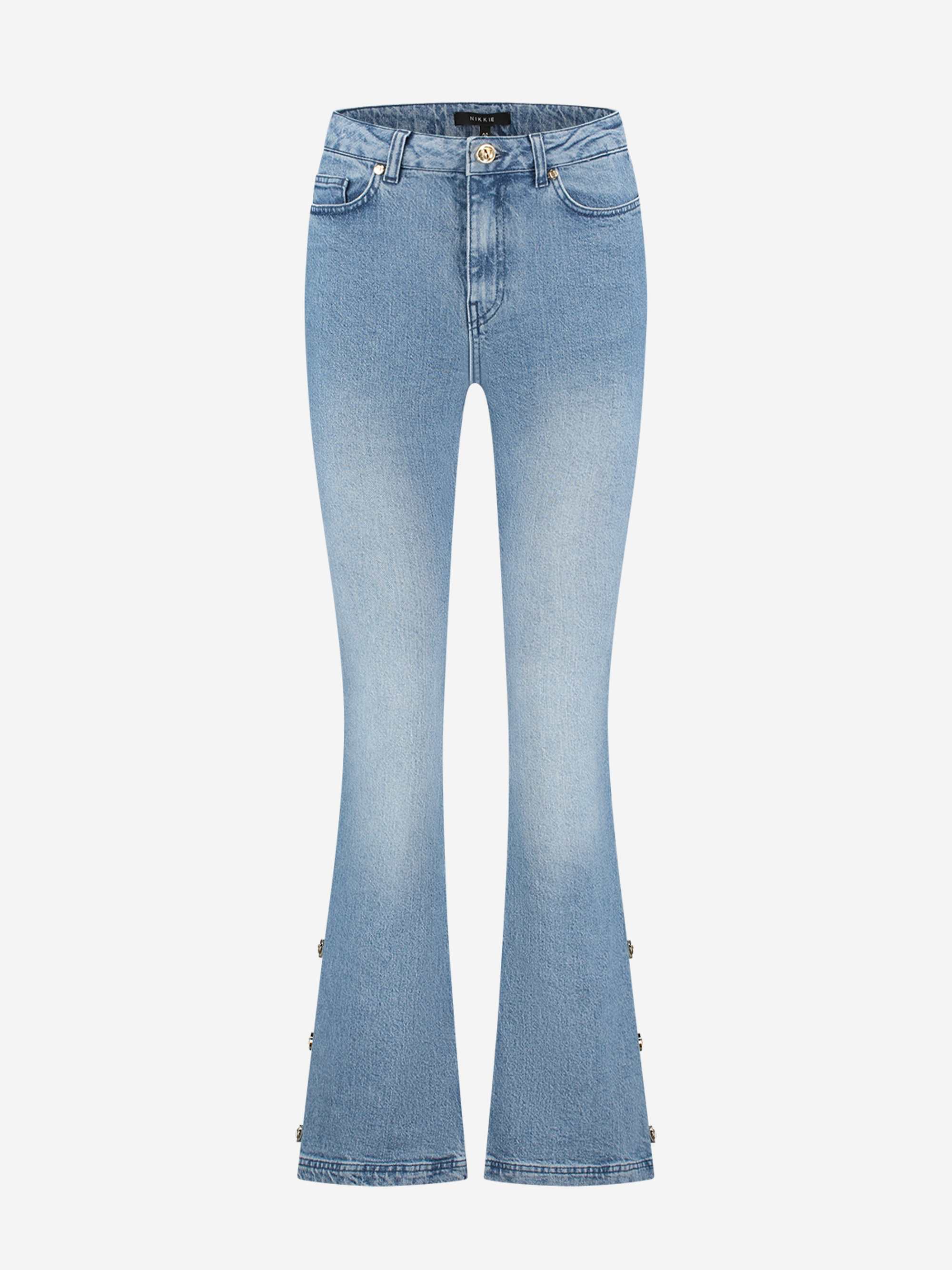 High waist flared jeans with buttons