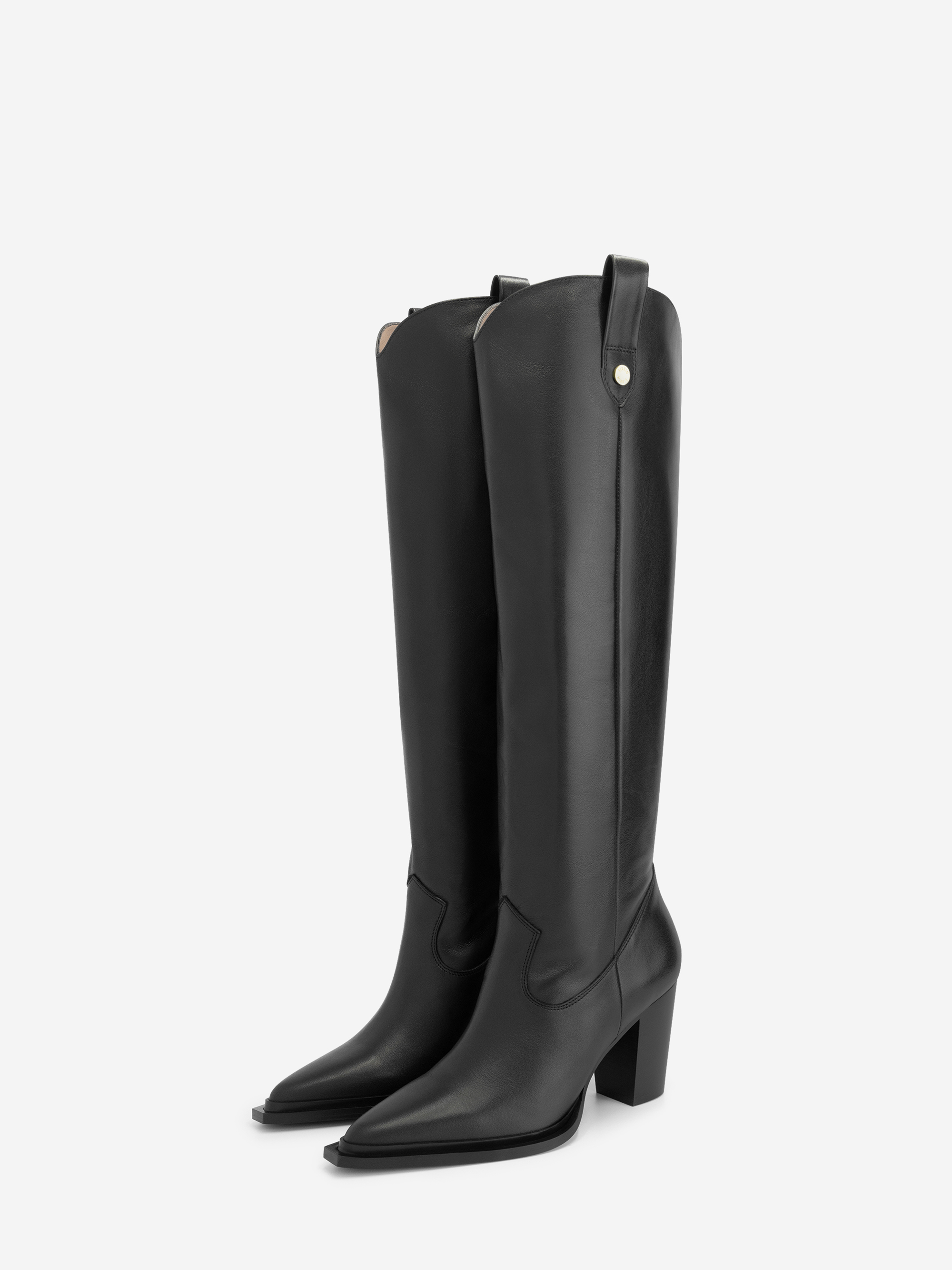 High leather boots with block heel