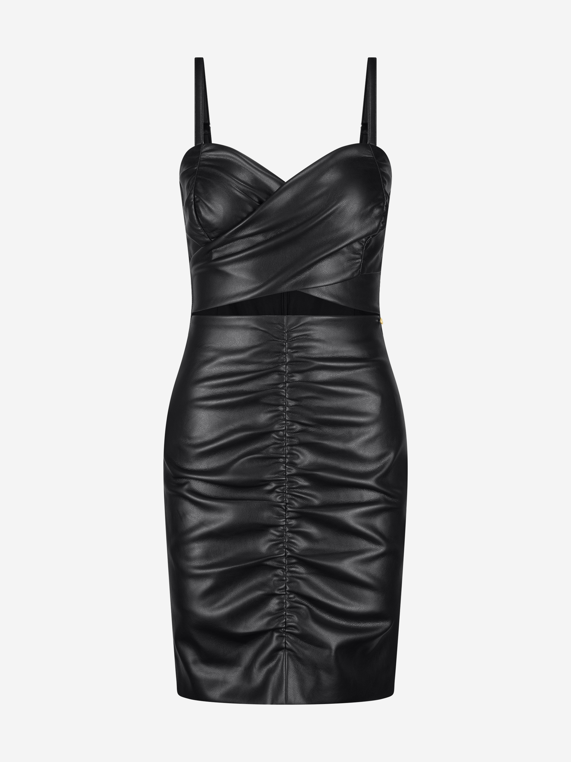 Draped dress made of faux leather with cut-out detail