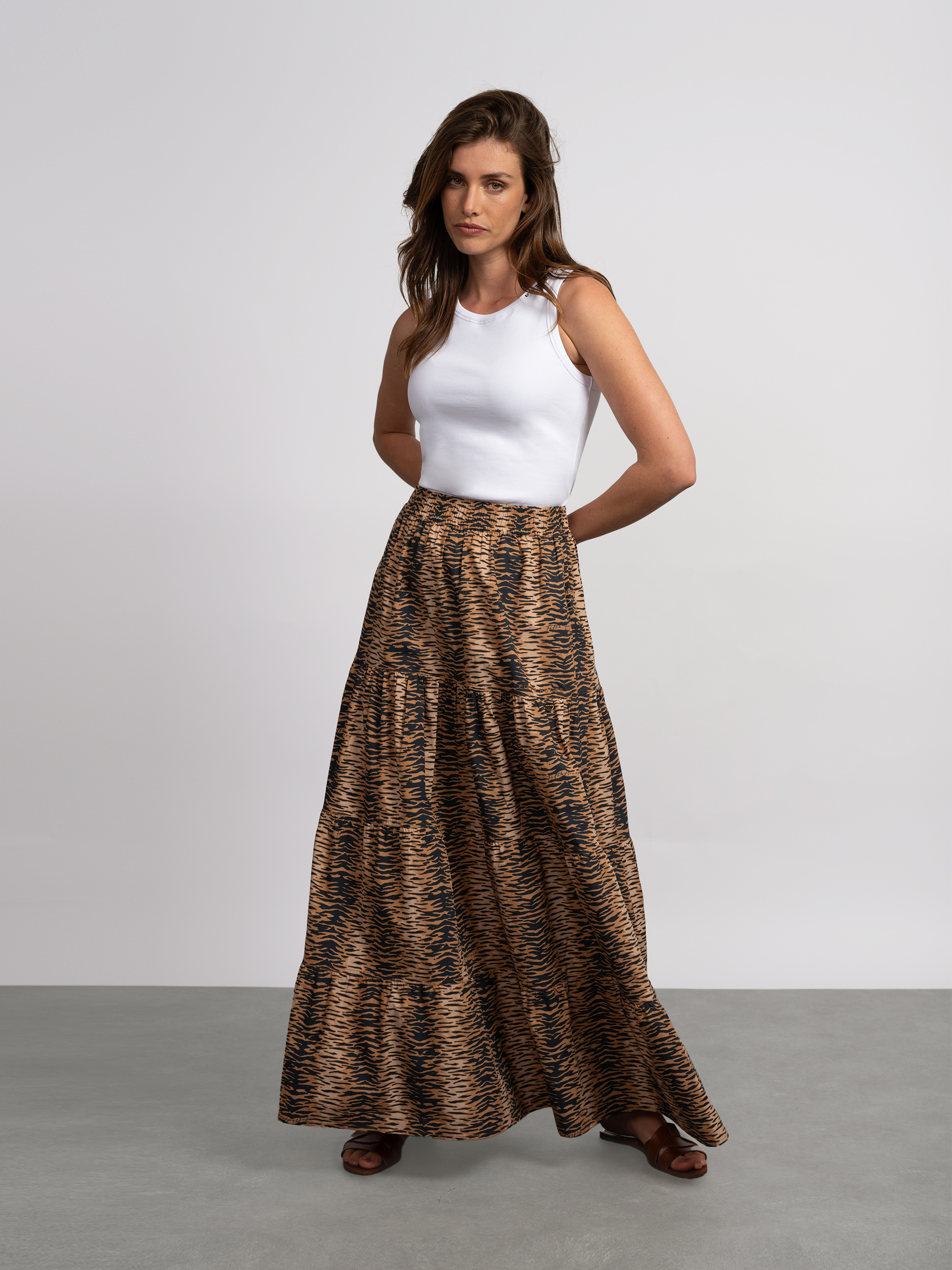 Gelaagde maxi rok met tijgerprint