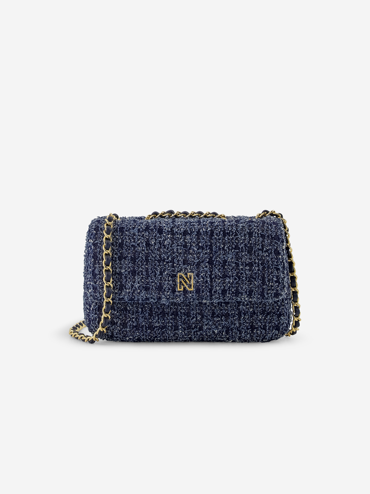 Tweed schoudertas met logo