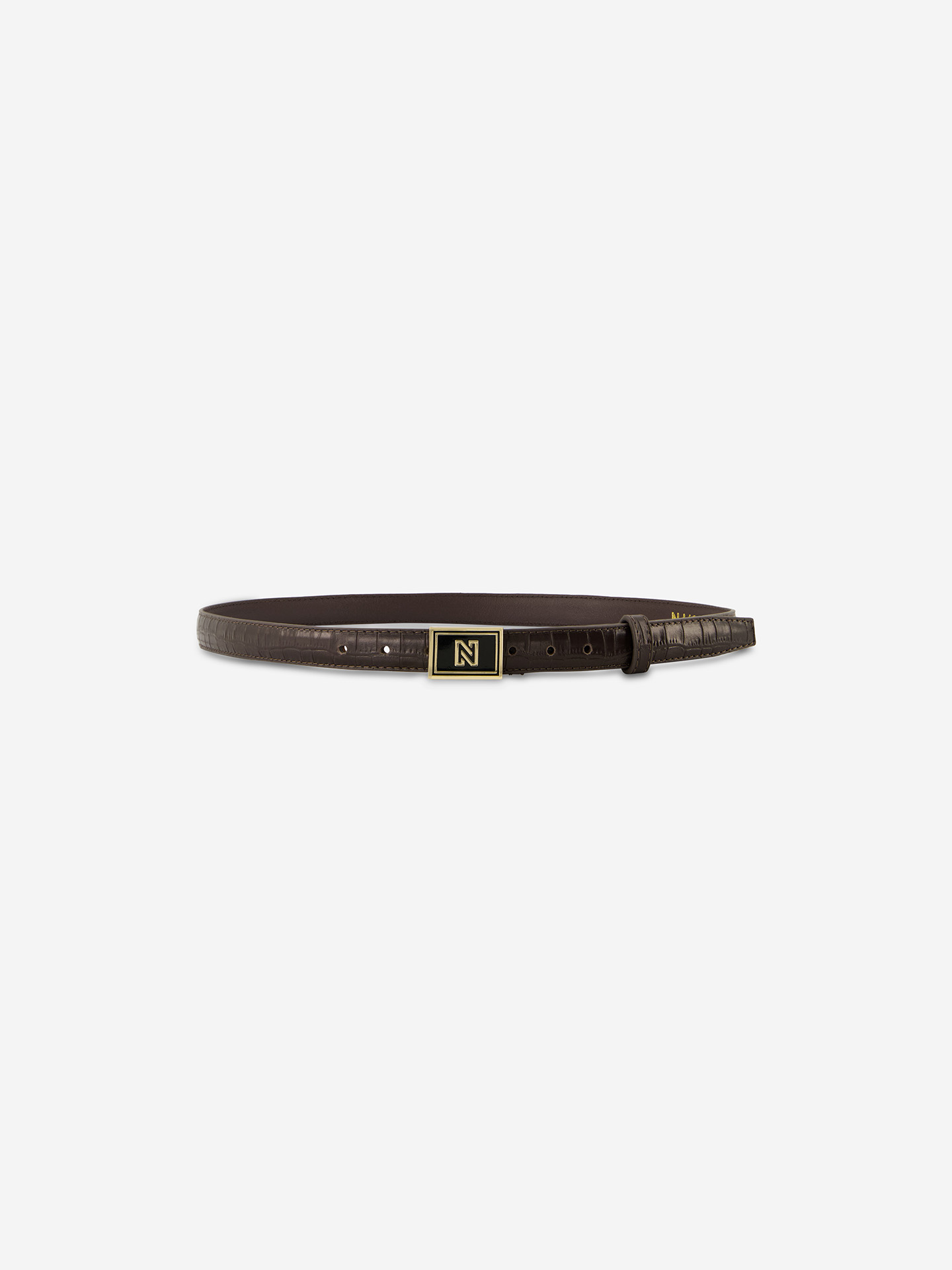 Leather belt with logo buckle