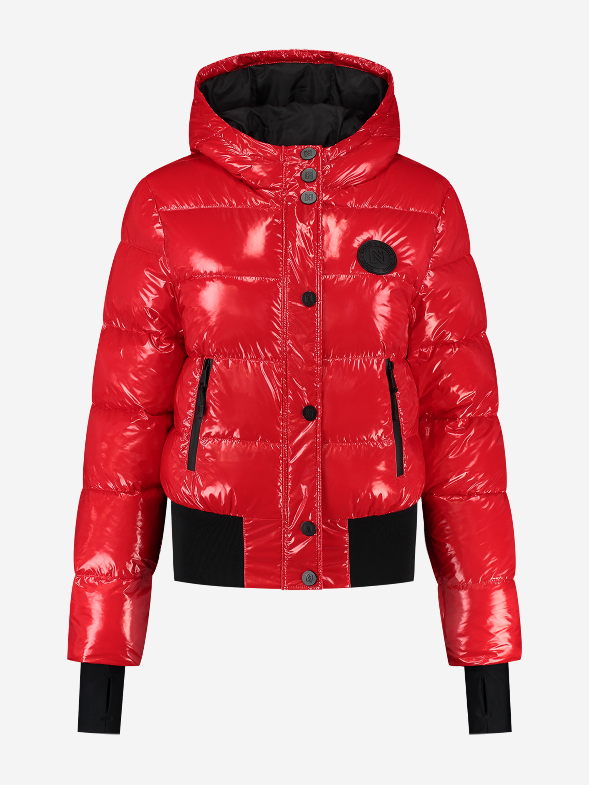 Glanzende ski jas met capuchon 