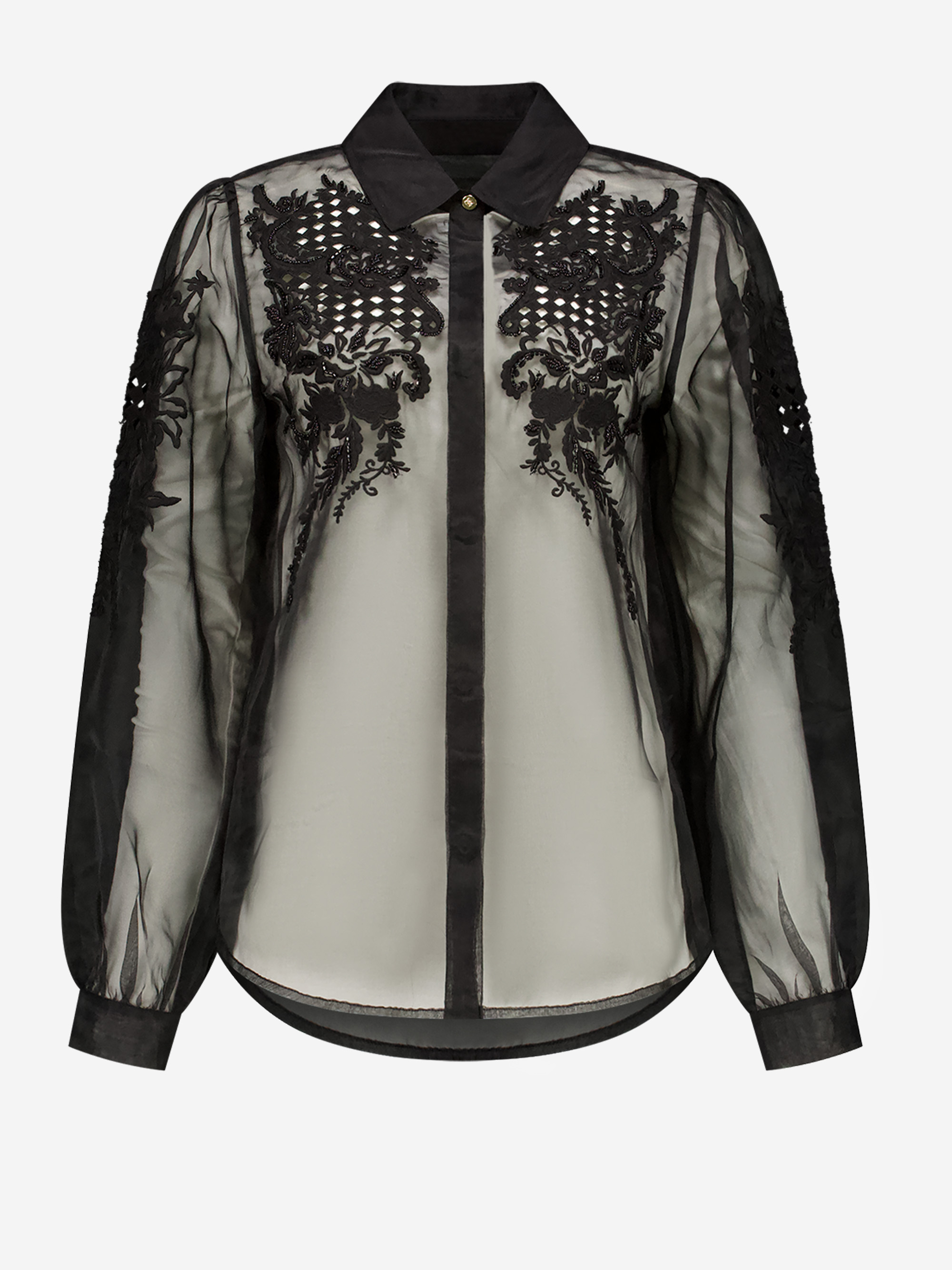 Mesh blouse met embroidery