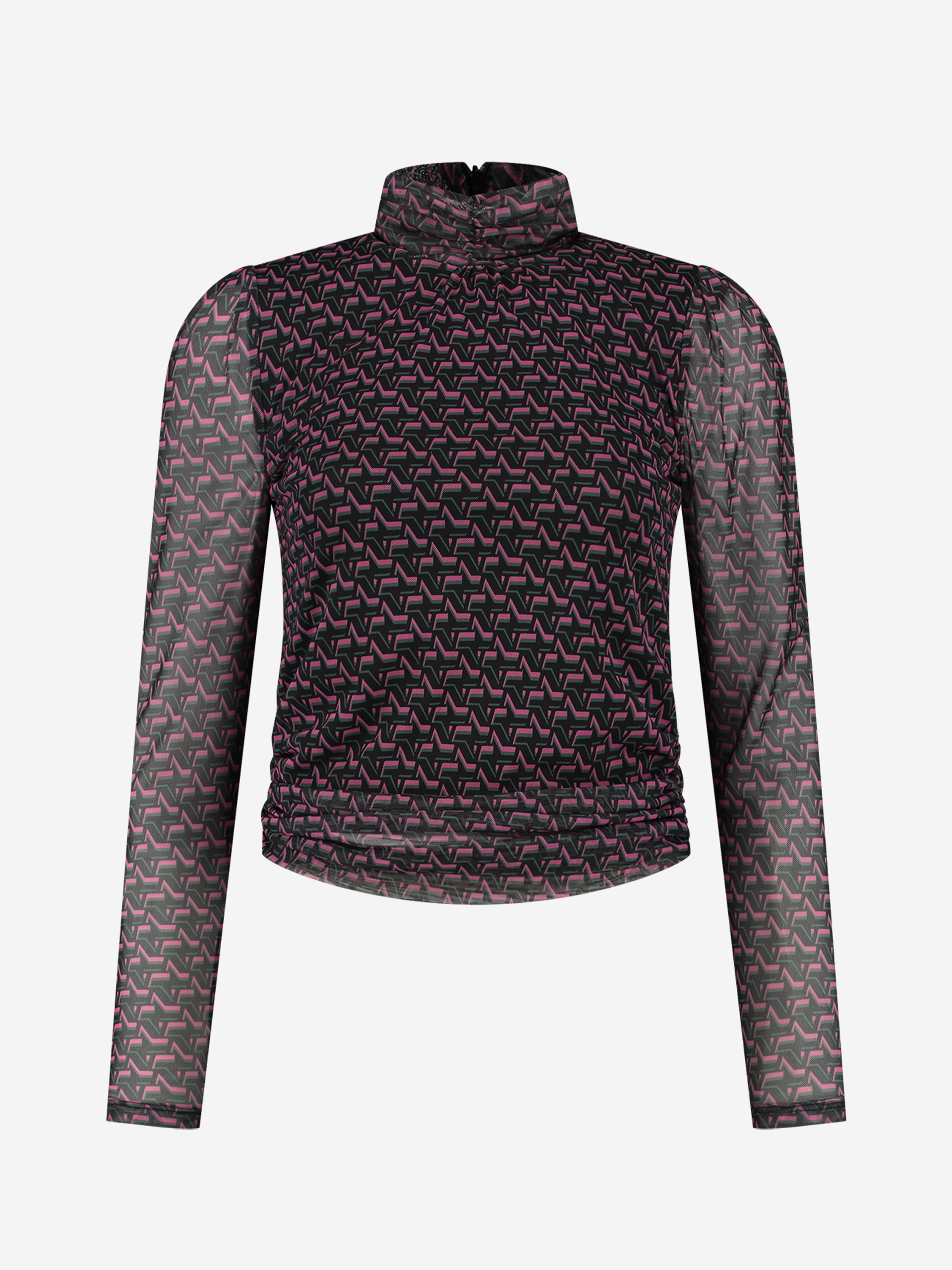 Fitted transparante top met all-over print