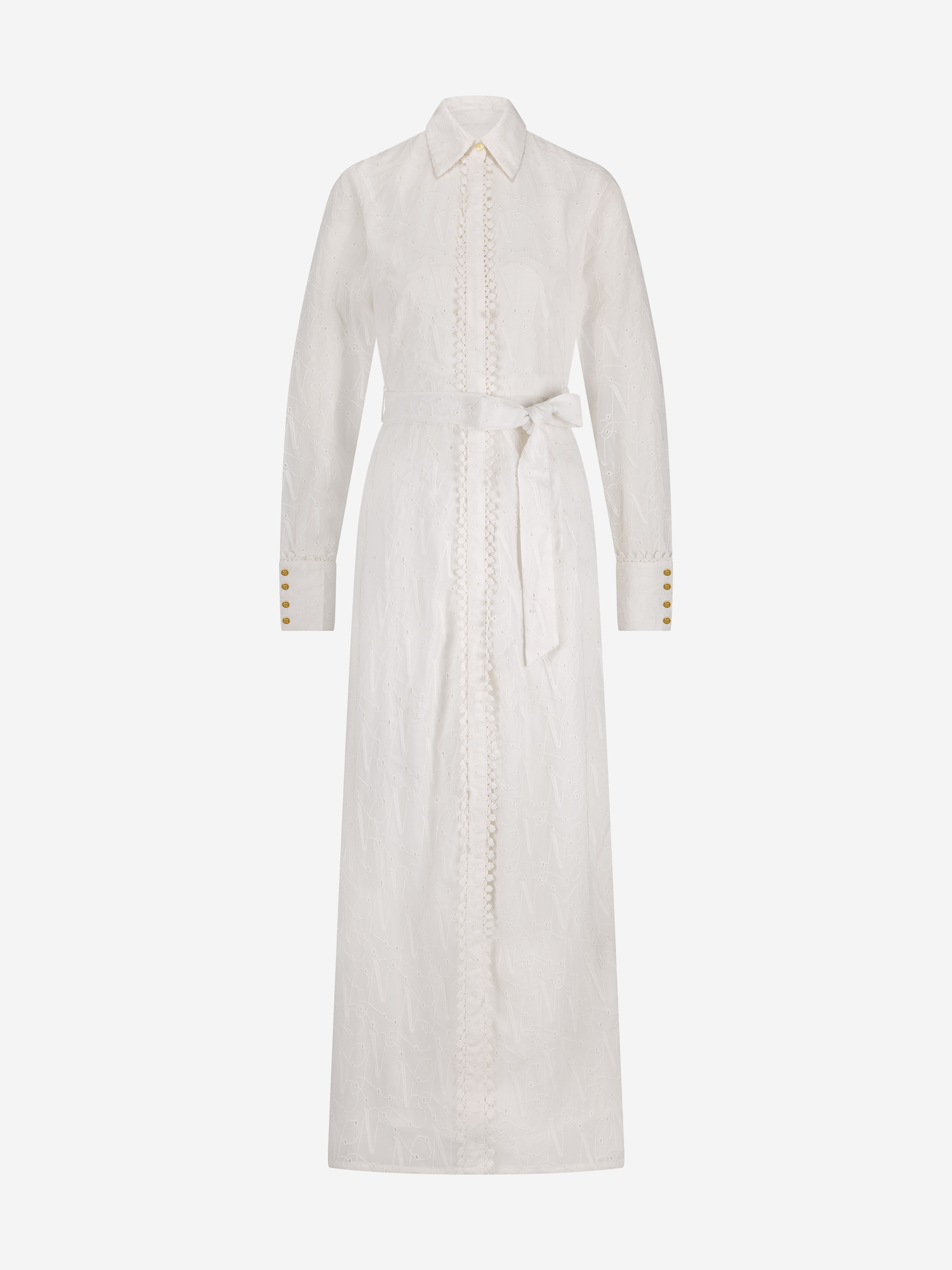 Maxi blouse dress in broderie anglaise with tie belt