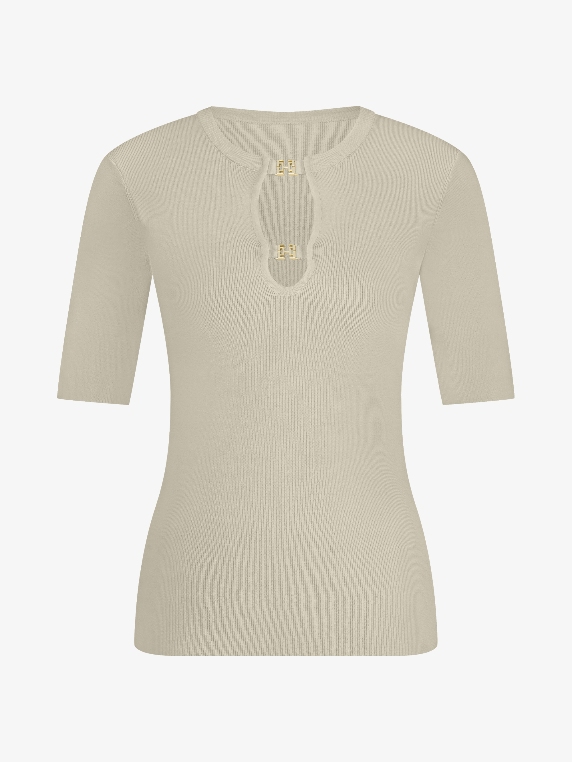 Geribde top met cut-out details en logo gespen