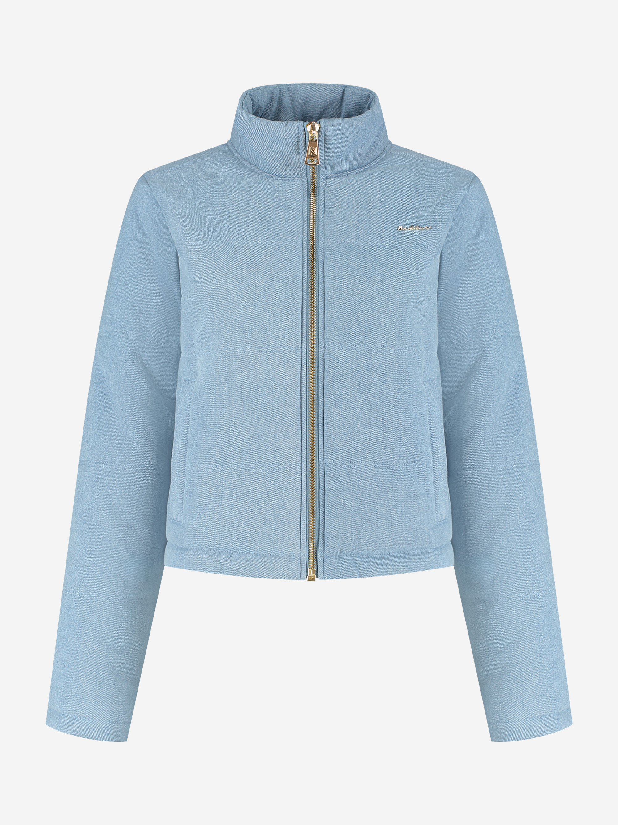 Korte puffer jas met een denim-look