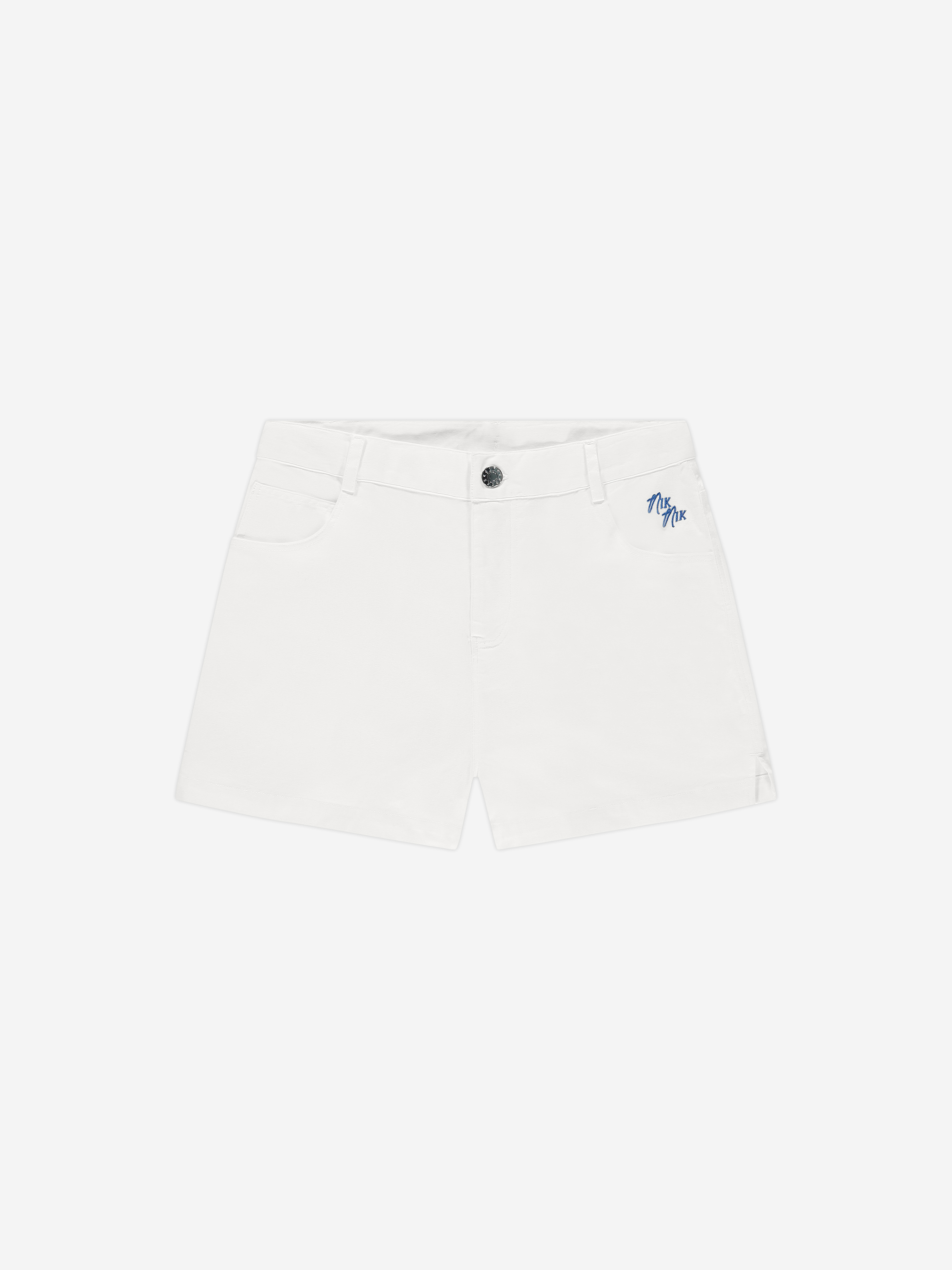 Denim shorts with text print