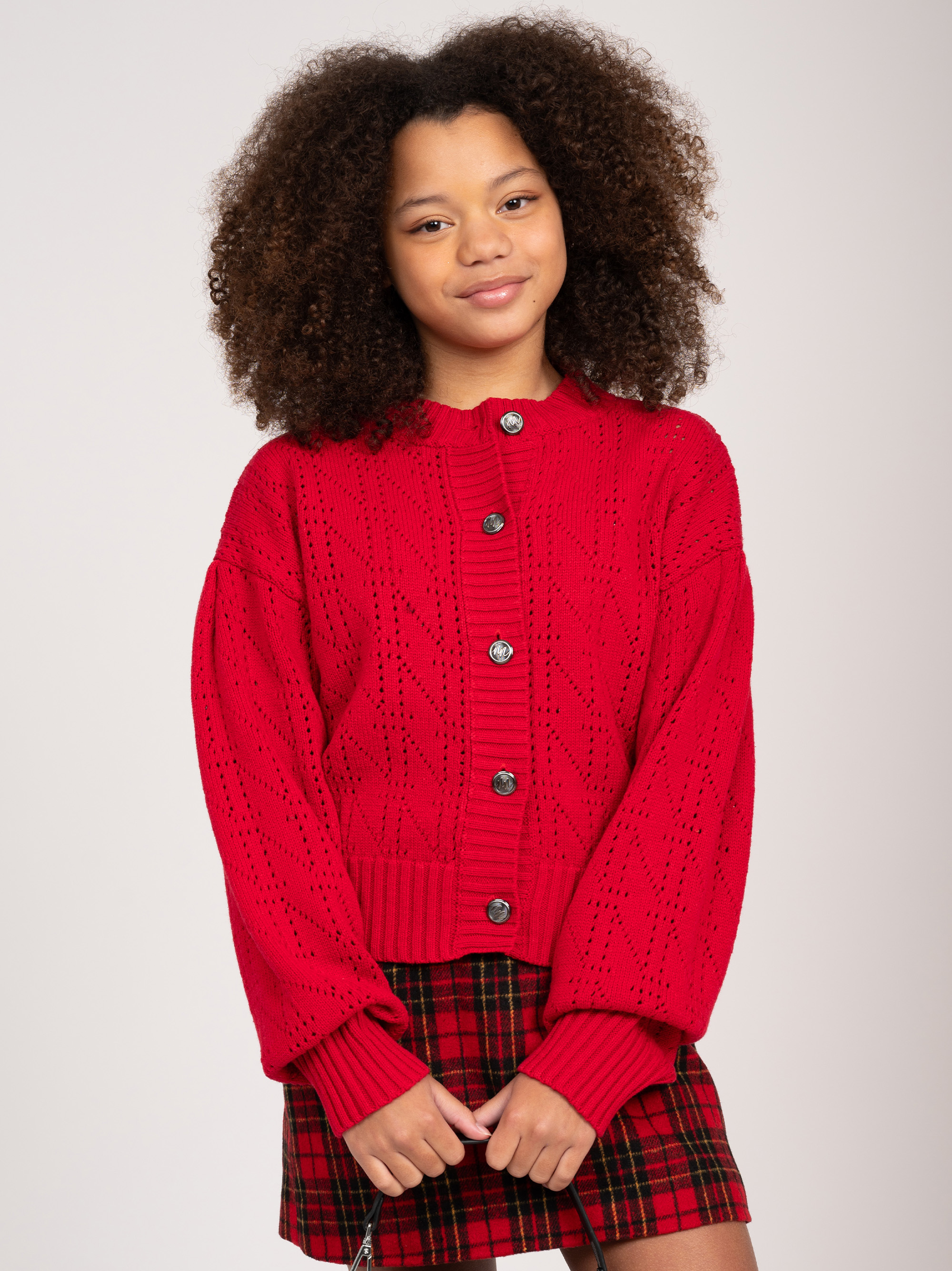 Ajour knit cardigan with logo pattern