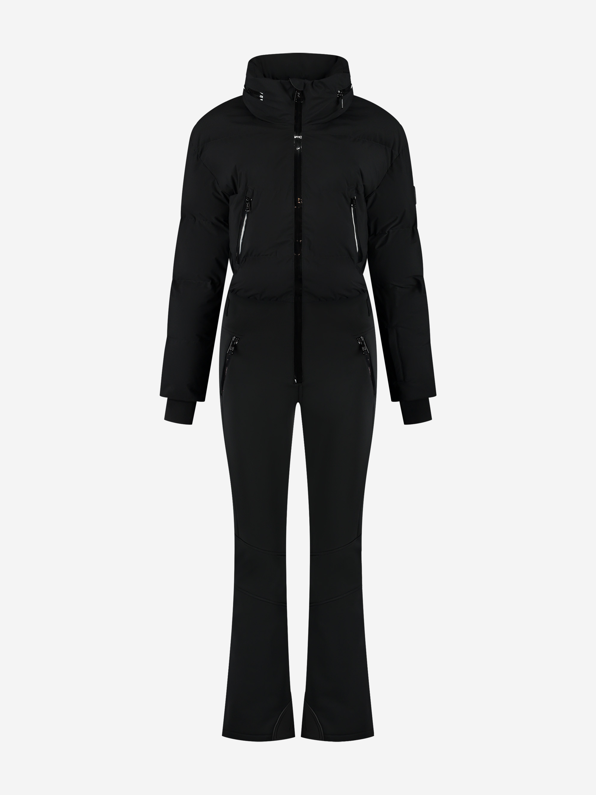 Ski jumpsuit with waterproof protection and adjustable details