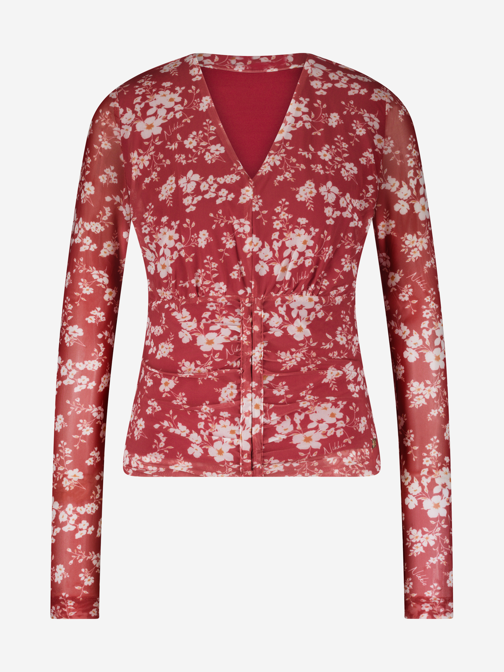 Fitted top with floral print and drawstring