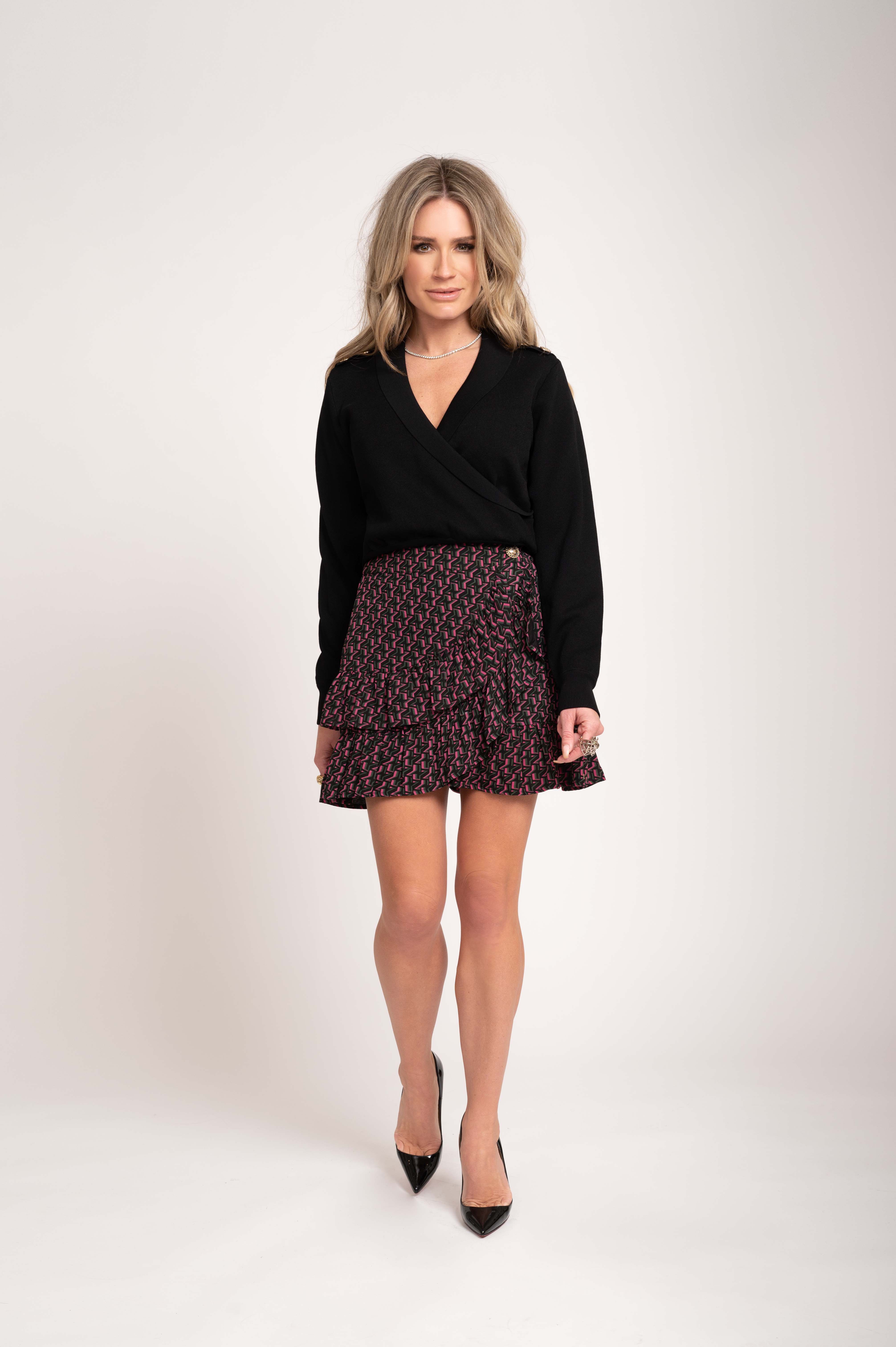 Skirt with ruffles and all-over print 