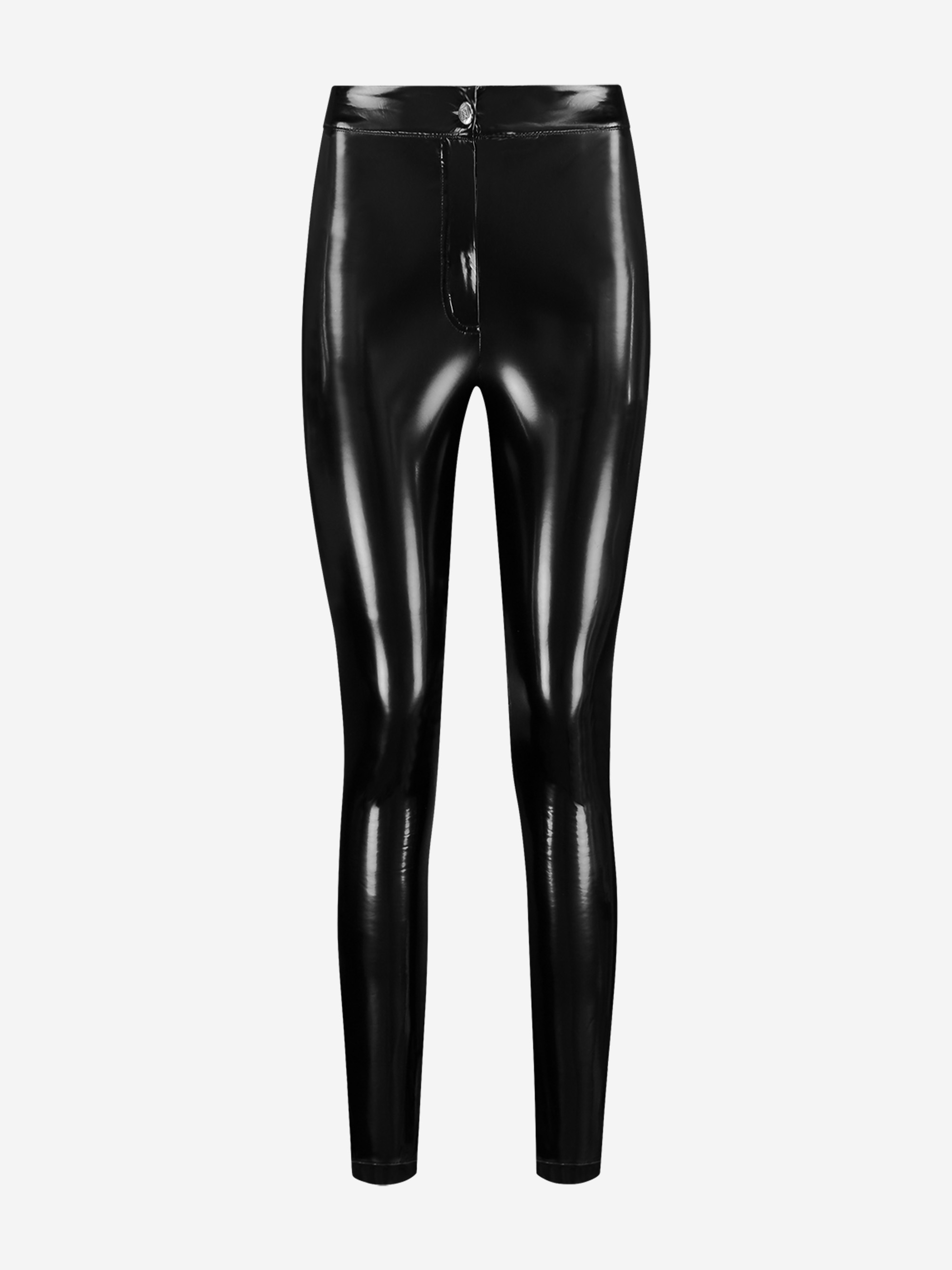 Vegan leather lacquer pants with high rise